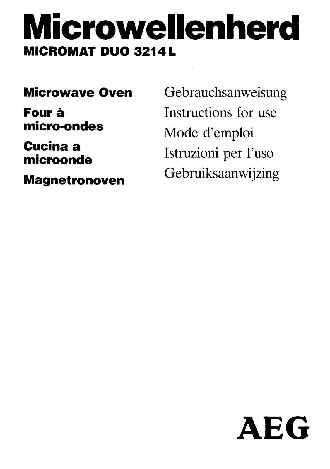 AEG Micromat 3214 Z W, Micromat 3214 Z D, Micromat 3214 L W, Micromat 3214 L D User Manual