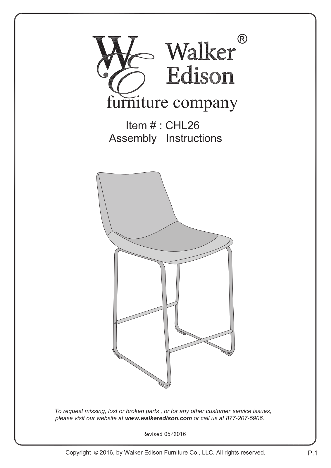 Walker Edison CHL30BR, CHL26BR Assembly Guide