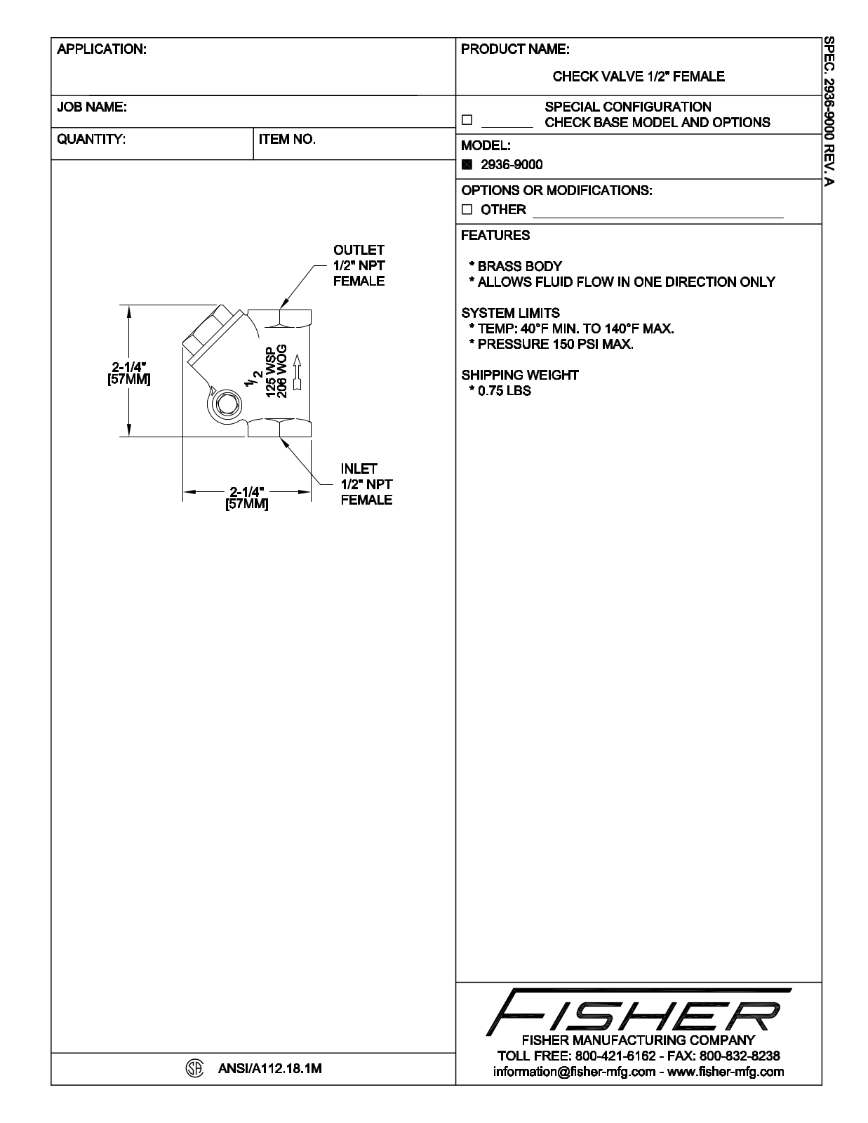 Fisher Manufacturing 2936-9000 User Manual