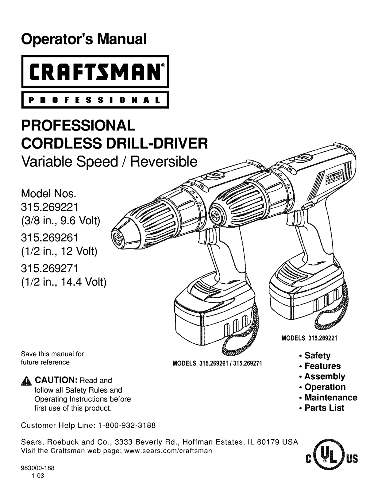 Craftsman 315269221, 315269261, 315269271 Owner’s Manual