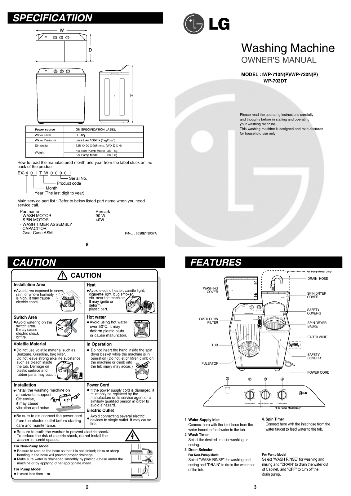 LG WP-710NP, WP-720NP, WP-710N, EW 43 Manual