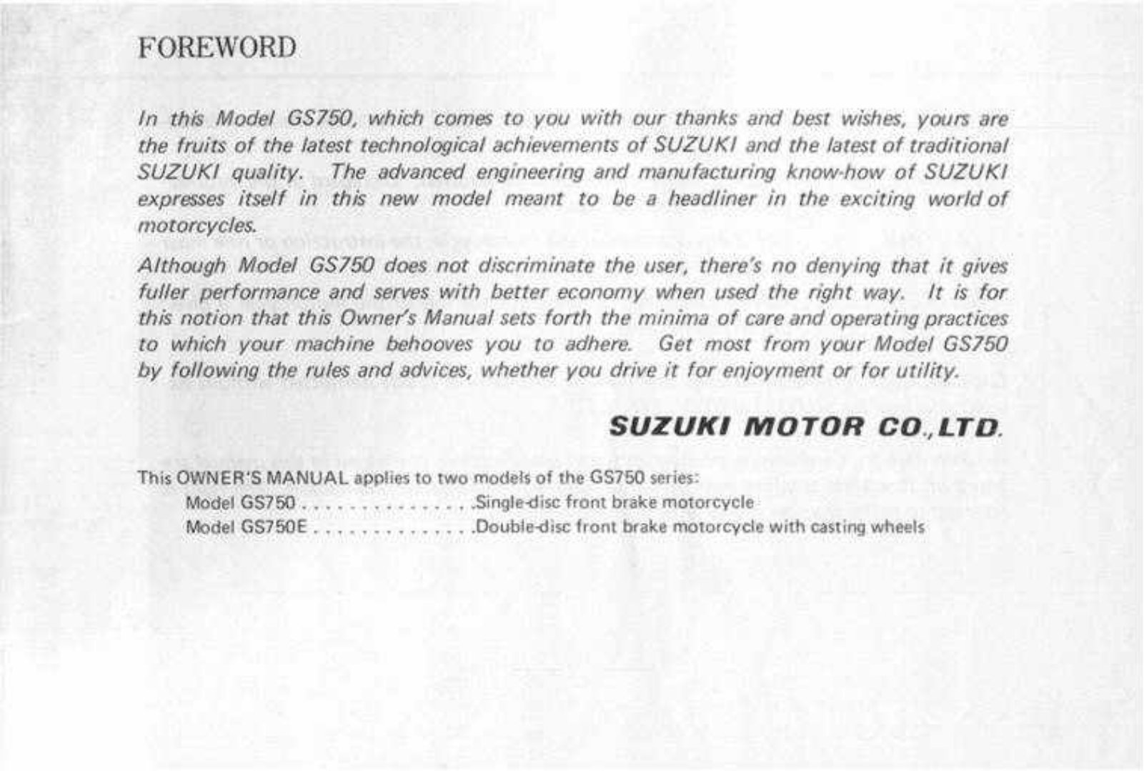 Suzuki GS750 Owner Manual