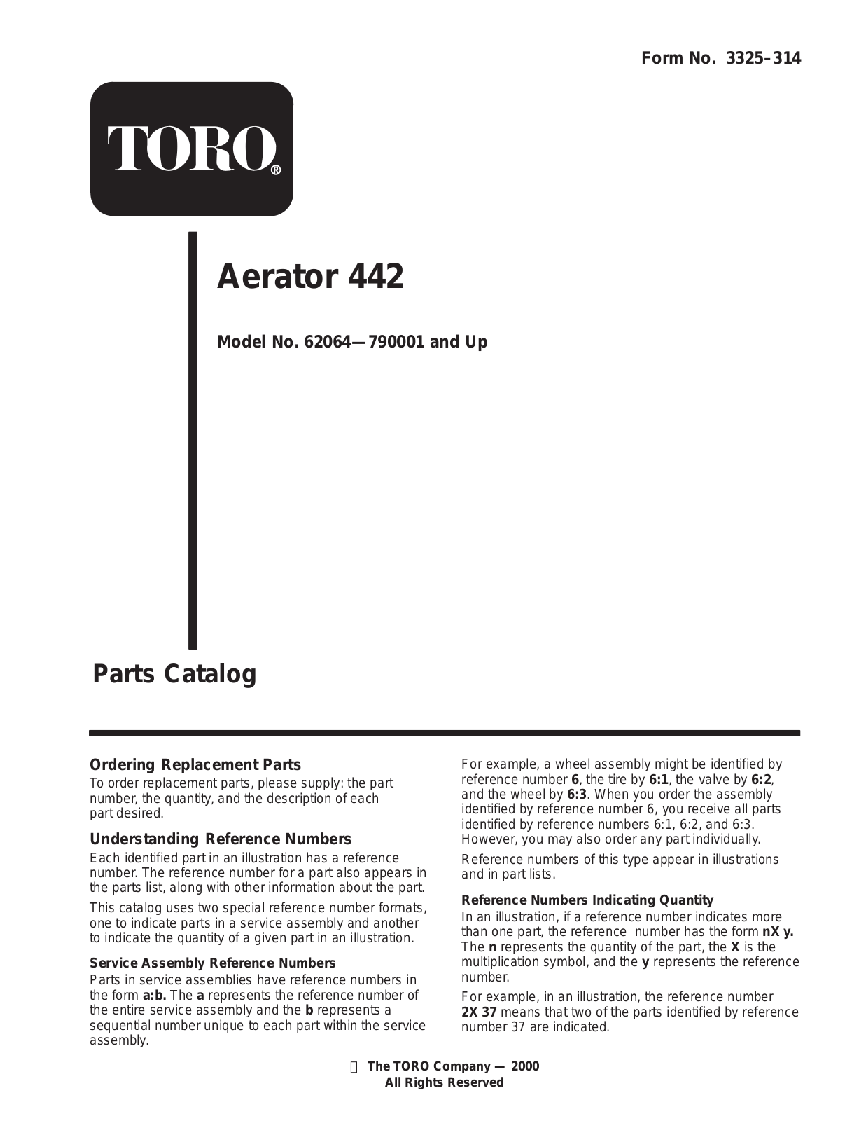 Toro 62064 Parts Catalogue