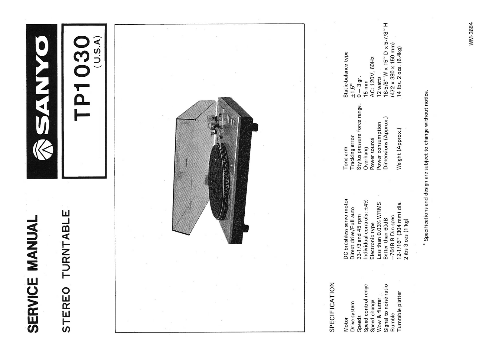 Sanyo TP-1030 Service Manual