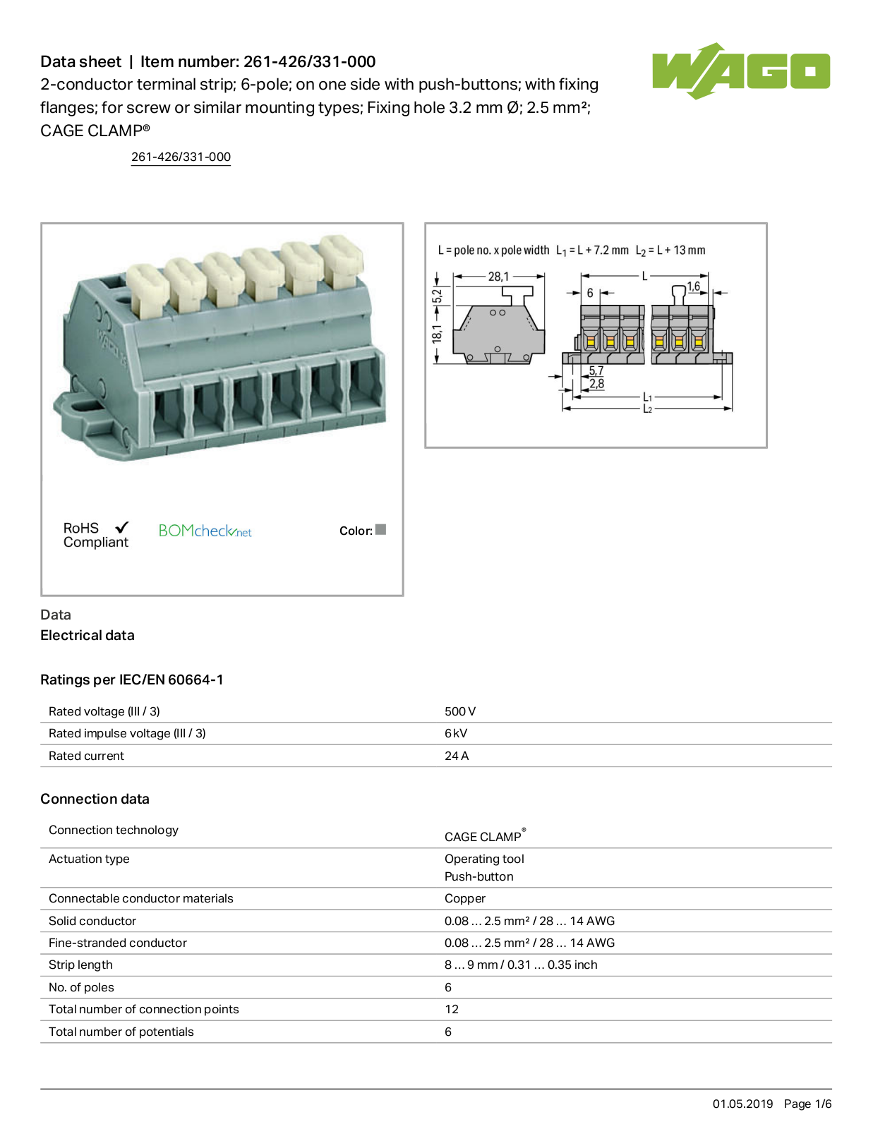 Wago 261-426/331-000 Data Sheet