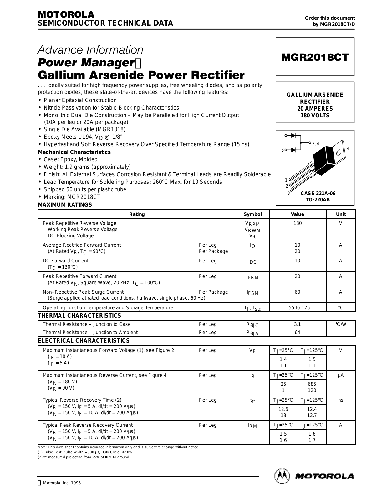 Motorola MGR2018CT Datasheet