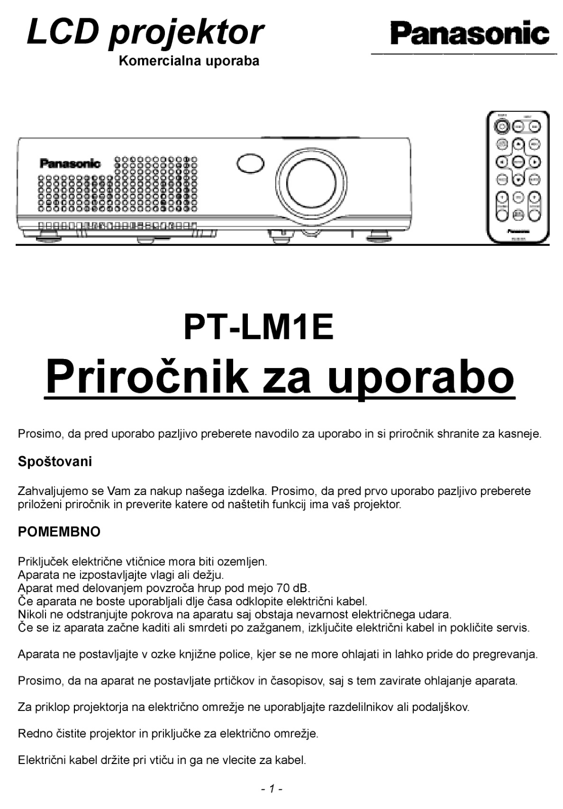 Panasonic PT-LM1E User Manual