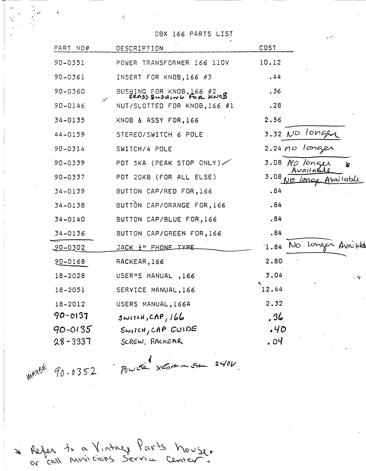 DBX 166 Parts List