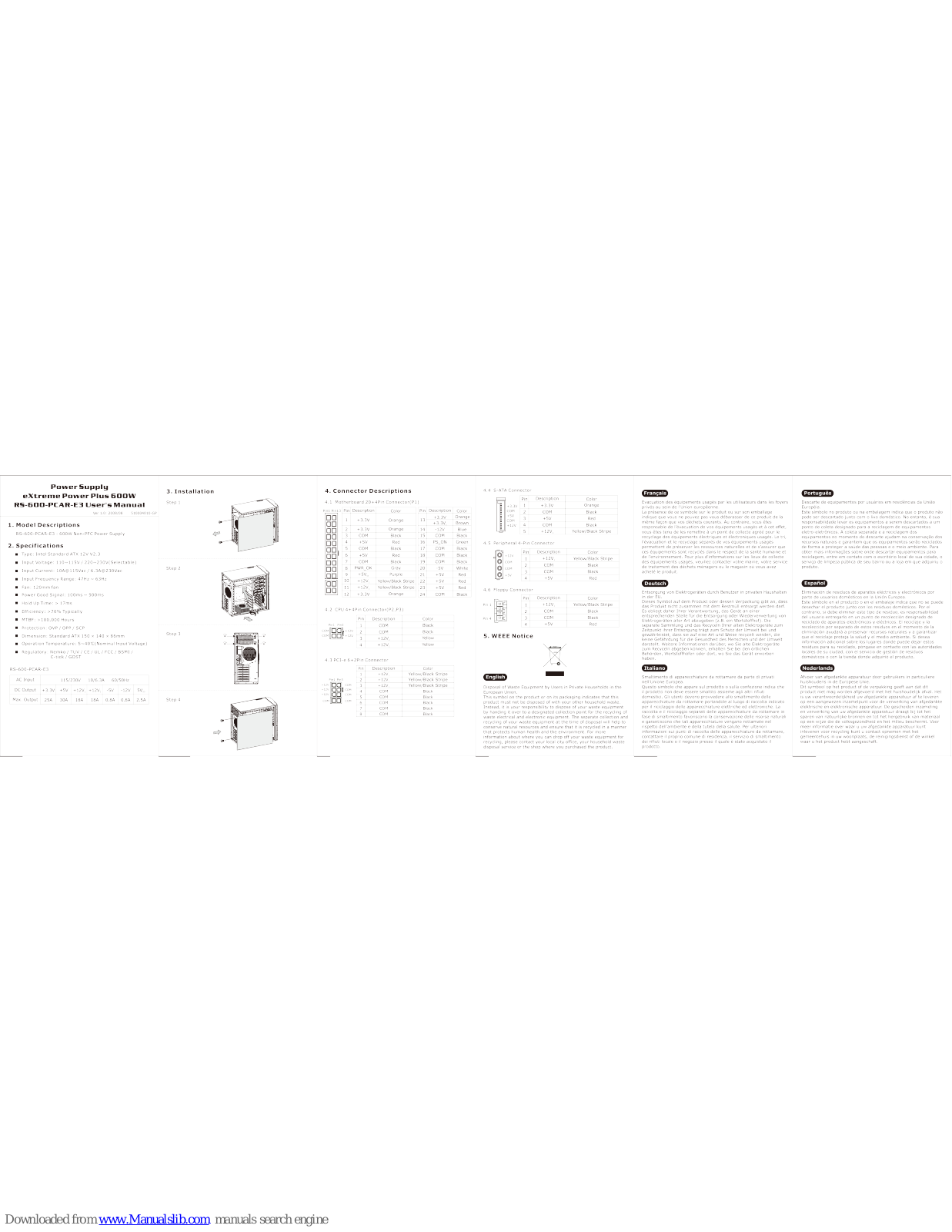 Cooler Master RS-600-PCAR-E3, eXtreme Power Plus RS-600-PCAR-E3 User Manual