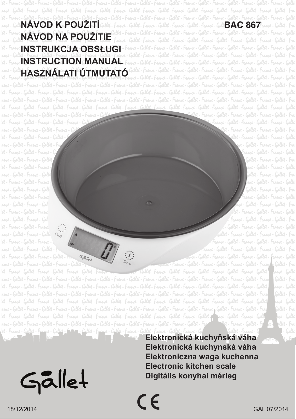 Gallet BAC 867G, BAC 867R User Manual