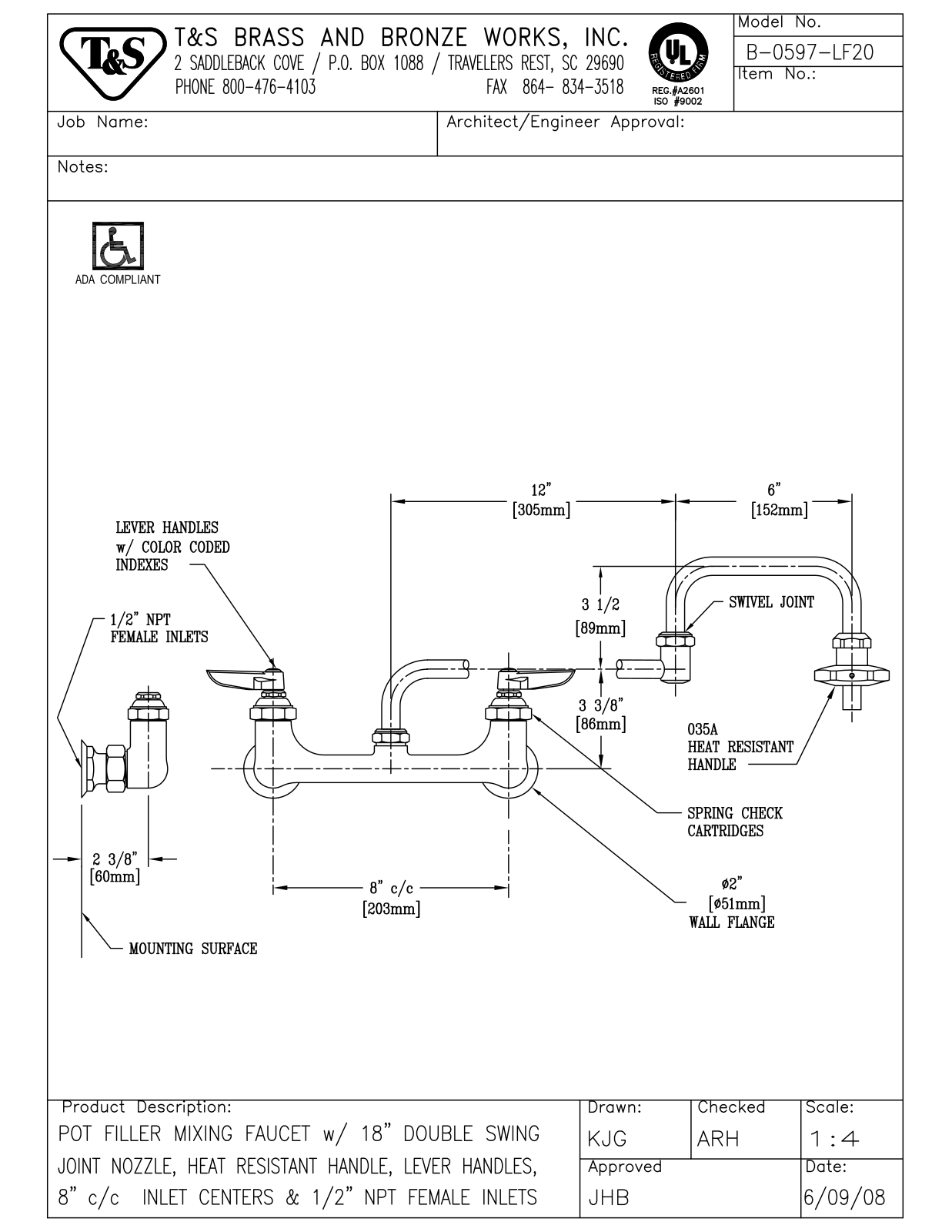 T & S Brass & Bronze Works B-0597-LF20 General Manual