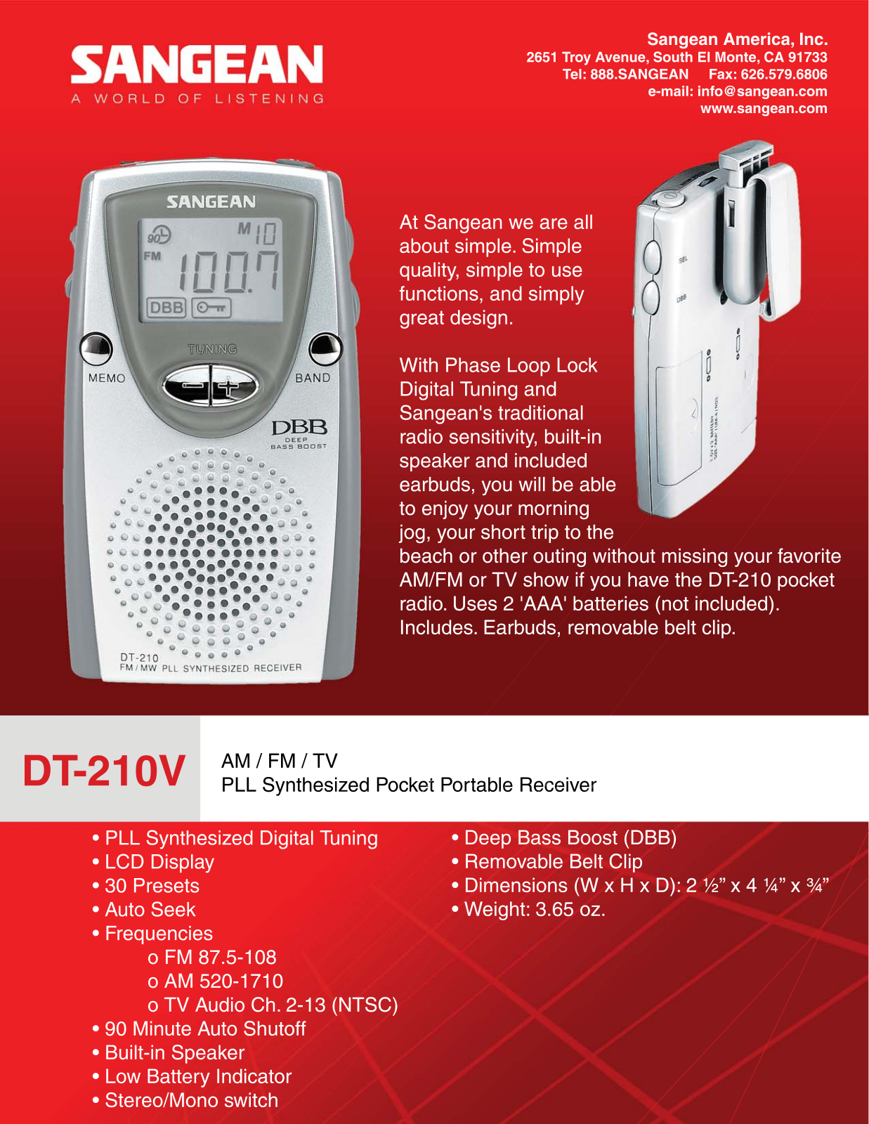 Sangean Electronics DT-210V User Manual