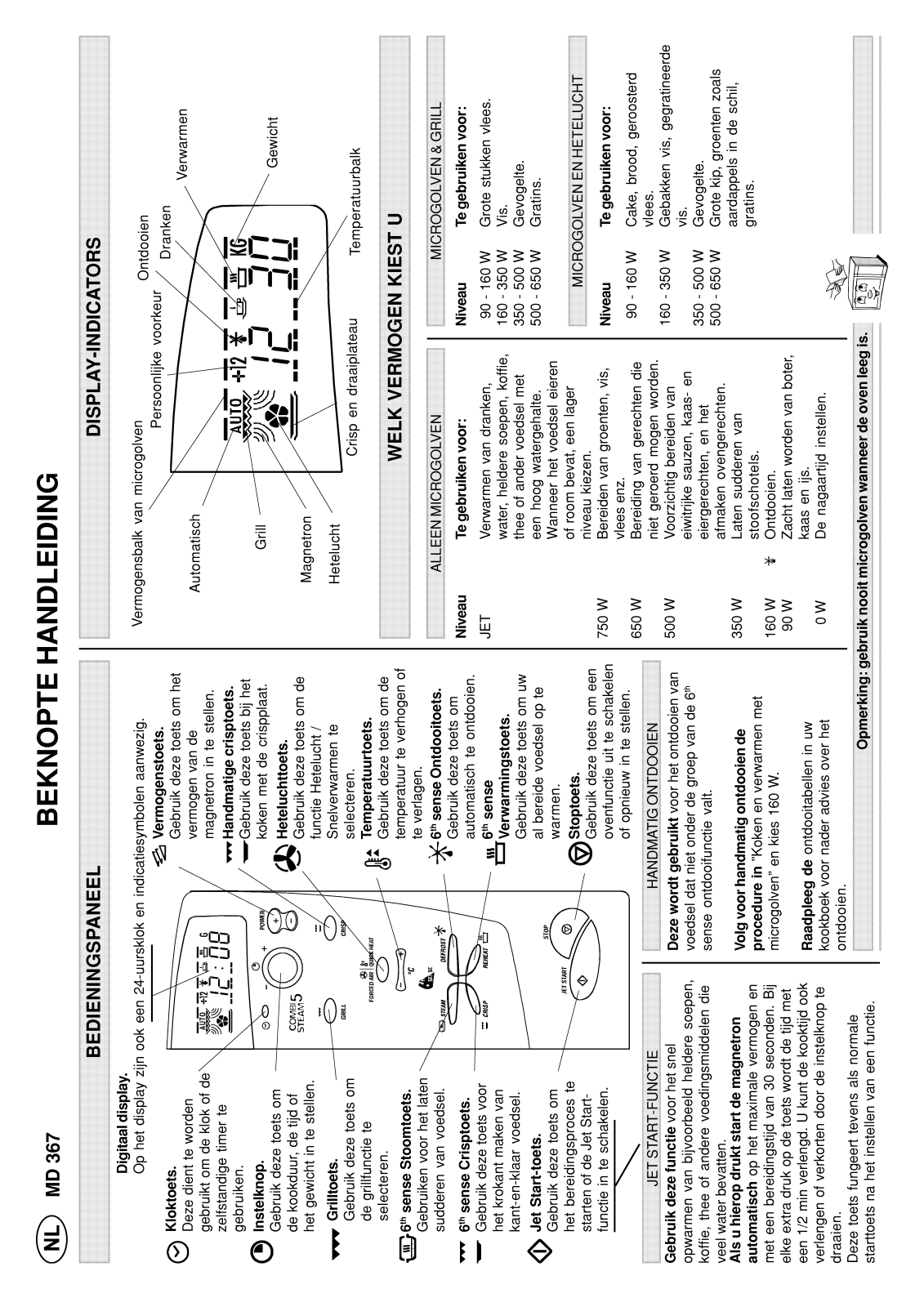 Whirlpool MD 367/NOIR INSTRUCTION FOR USE