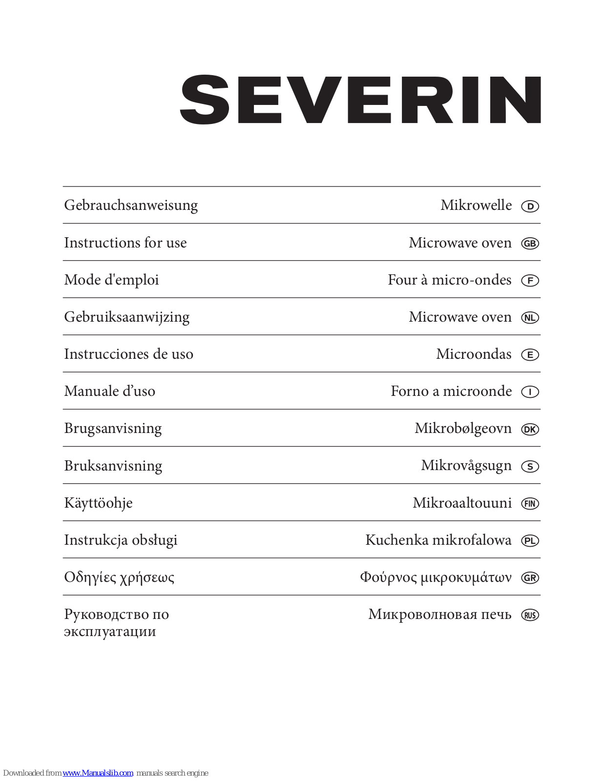 SEVERIN MW 9718 Instructions For Use Manual