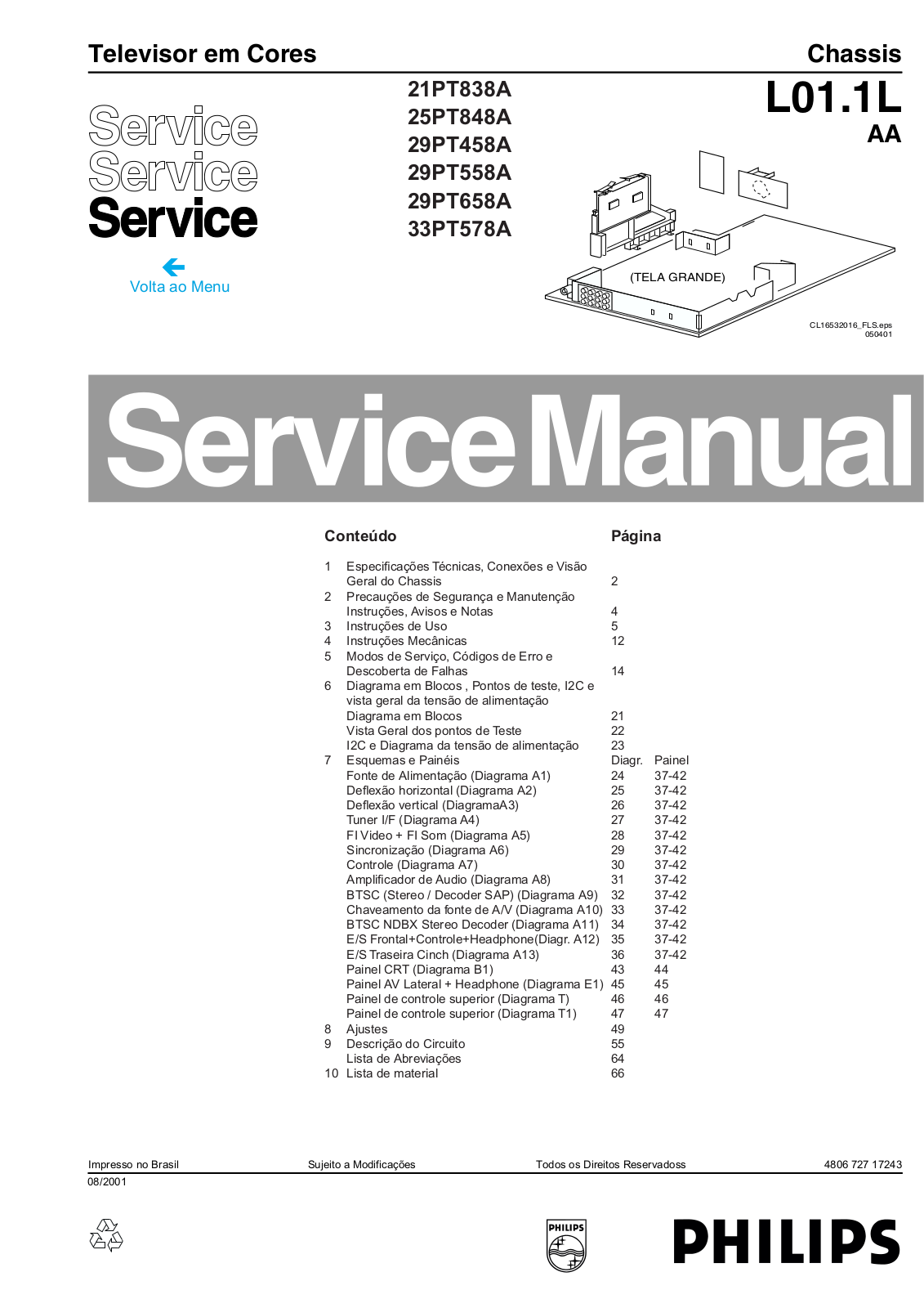 PHILIPS 29PT458A, 21PT838A, 25PT848A, 33PT578A, 29PT658A Service Manual