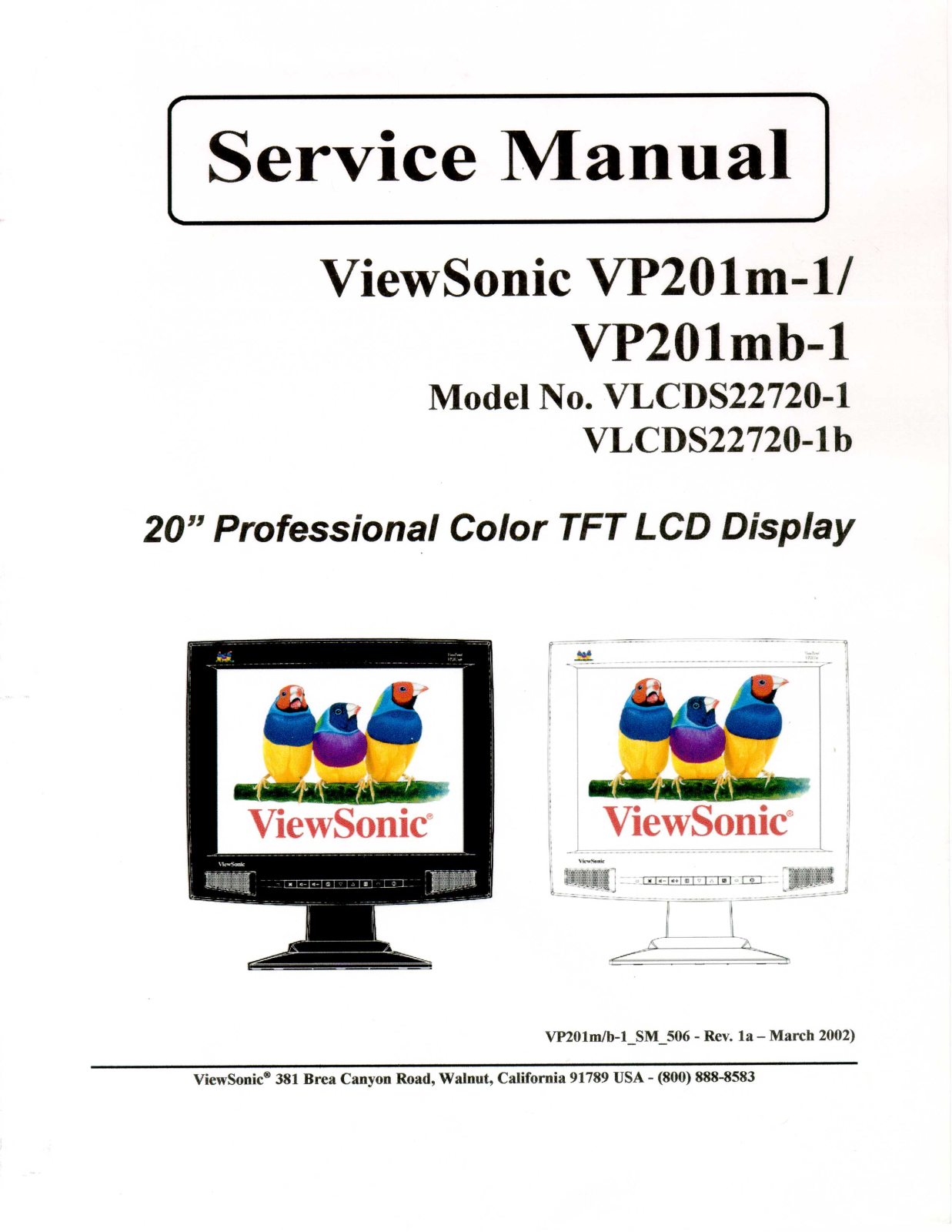 ViewSonic VP201m-1, VP201mb-1, VLCDS22720-1, VLCDS22720-1b Service manual