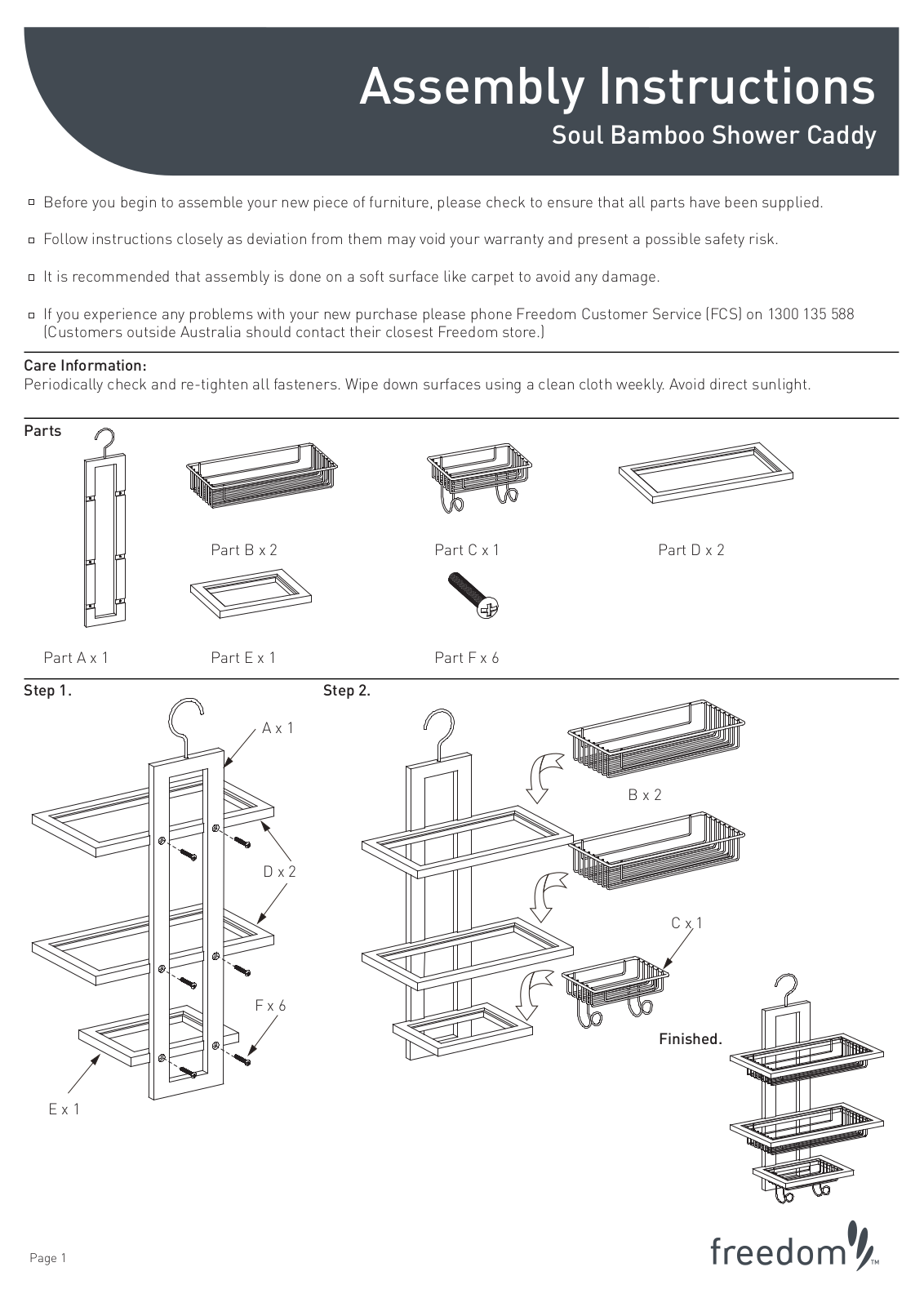 Freedom Soul Bamboo Shower Caddy Assembly Instruction