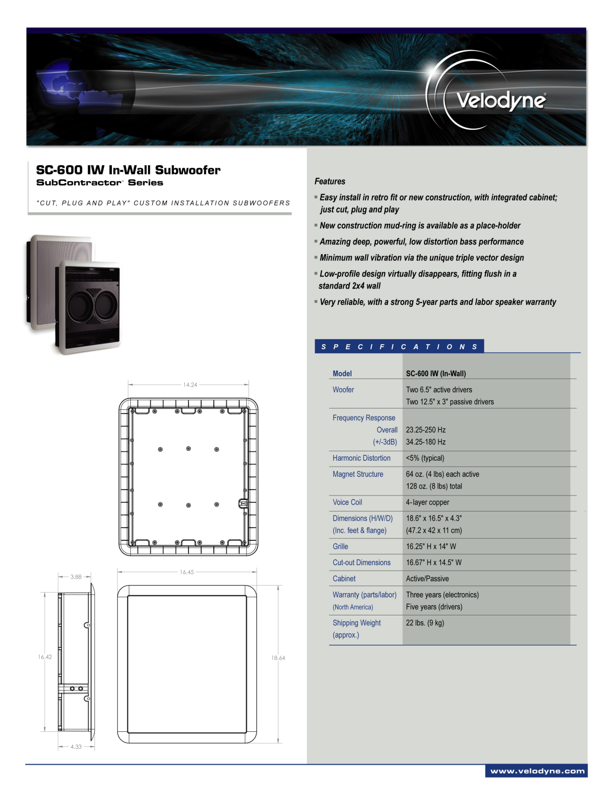 Velodyne SC-600 IW DATASHEET