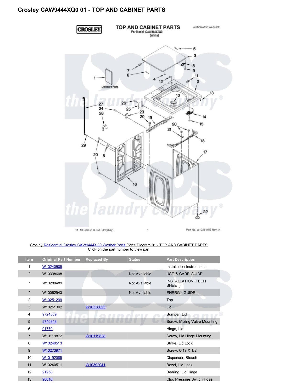 Crosley CAW9444XQ0 Parts Diagram