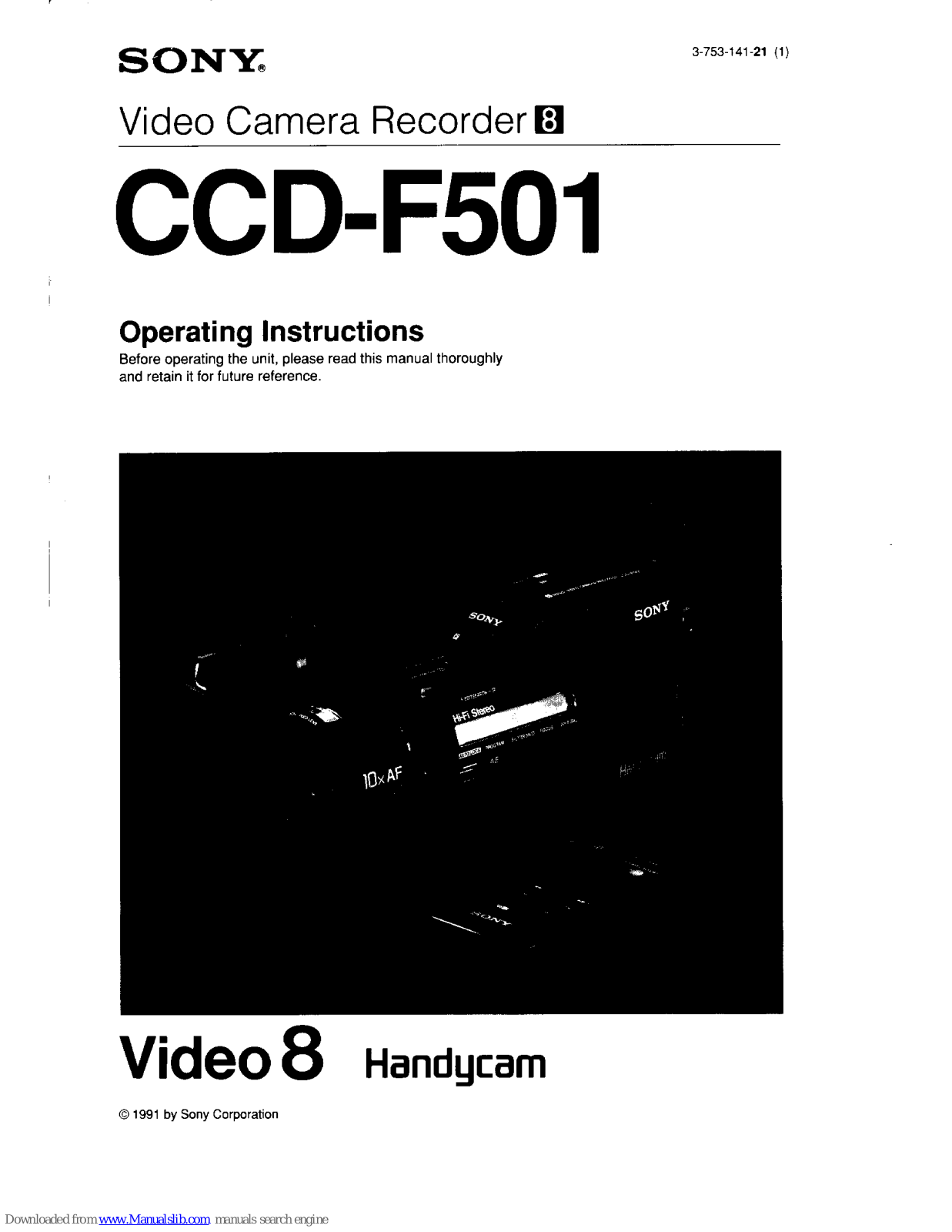 Sony Video8 Handycam CCD-F501 Operating Instructions Manual