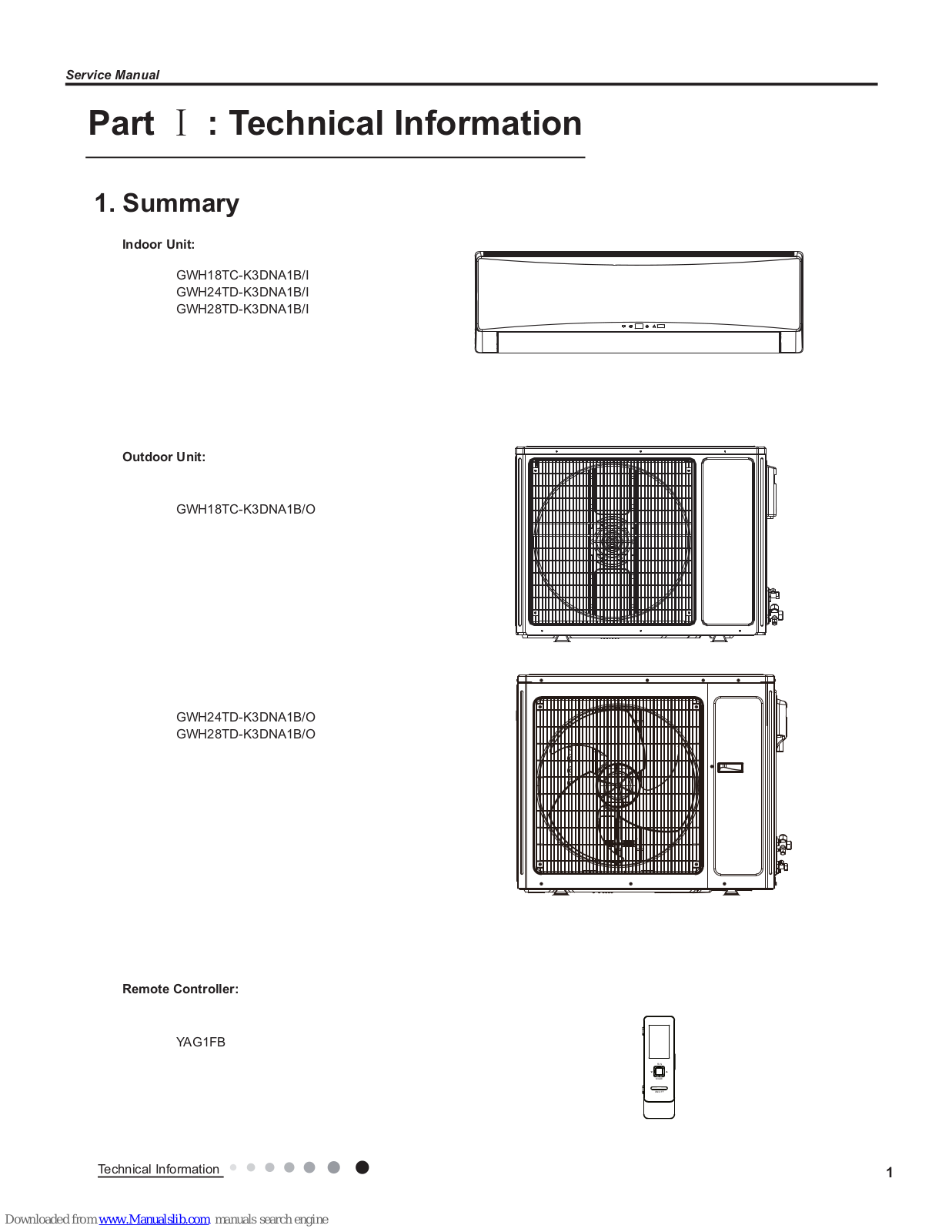 Gree GWH18TC-K3DNA1B/I, GWH24TD-K3DNA1B/I, GWH28TD-K3DNA1B/I, GWH18TC-K3DNA1B/O, GWH24TD-K3DNA1B/O Service Manual