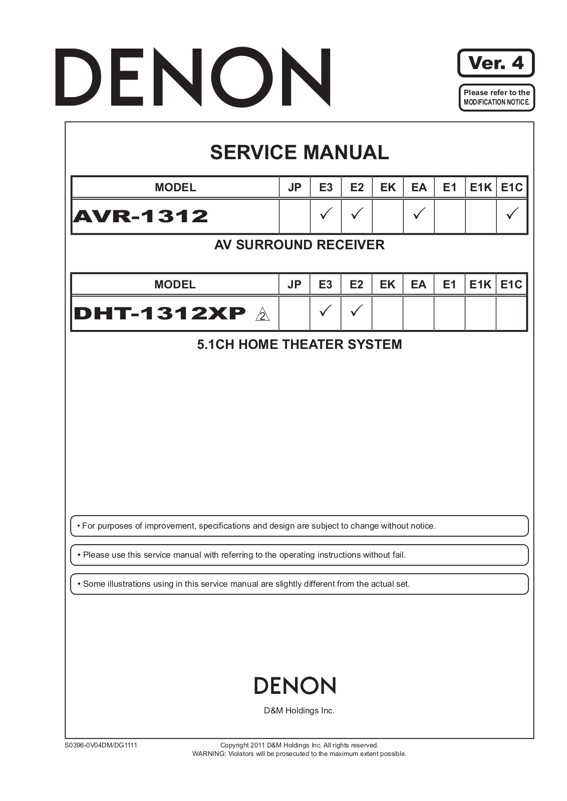 Denon AVR-1312, DHT-1312XP Service manual
