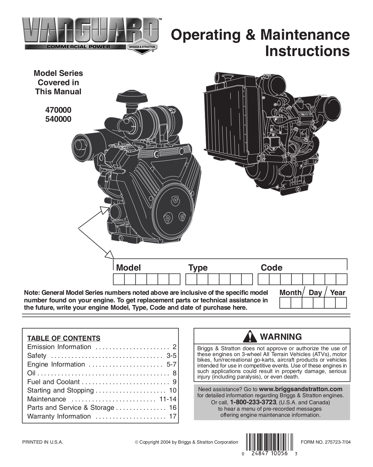 Vanguard 470000, 540000 User Manual