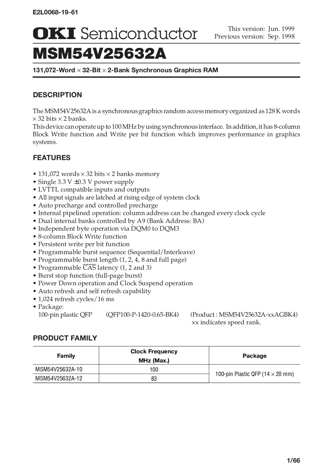 OKI MSM54V25632A-10AGBK4, MSM54V25632A-12AGBK4 Datasheet