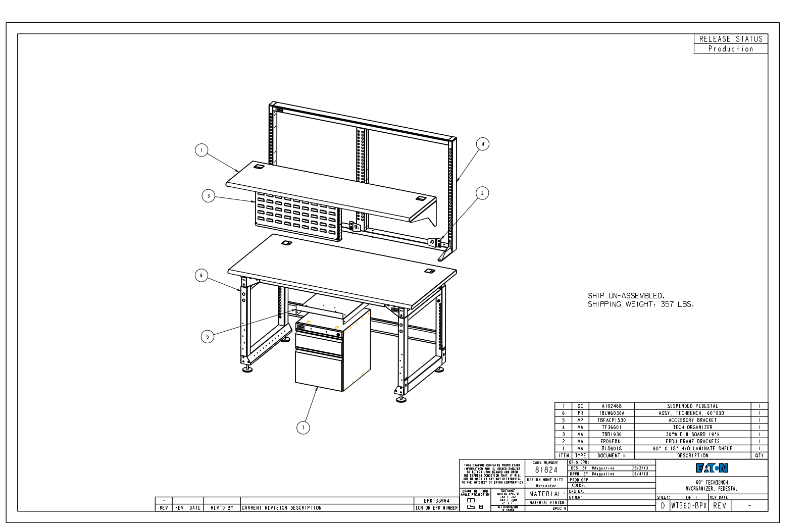 Eaton Benches By Wright Line WTB60-BPX Dimensional Sheet