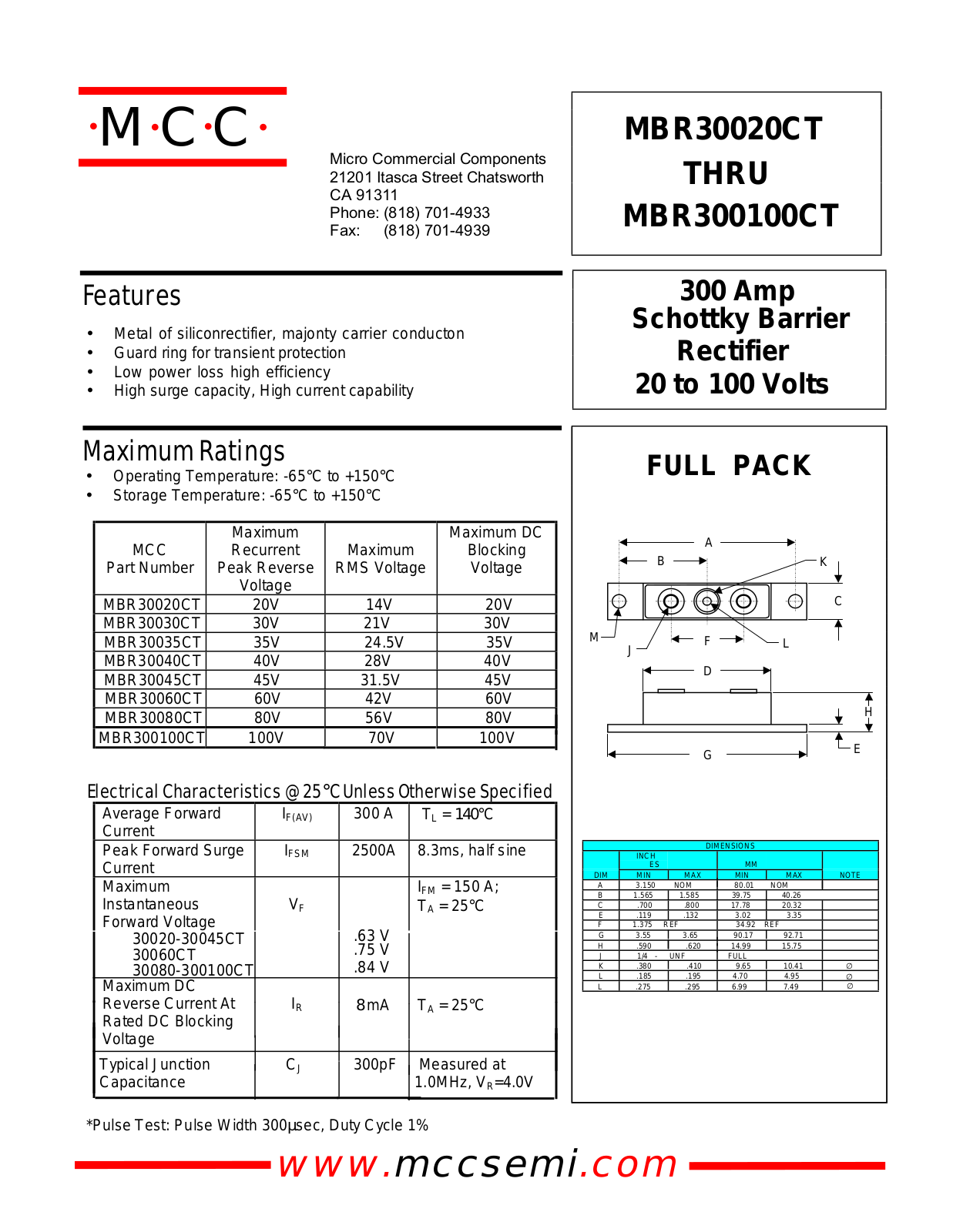 MCC MBR30020CT, MBR30030CT, MBR30045CT, MBR30060CT, MBR30040CT Datasheet