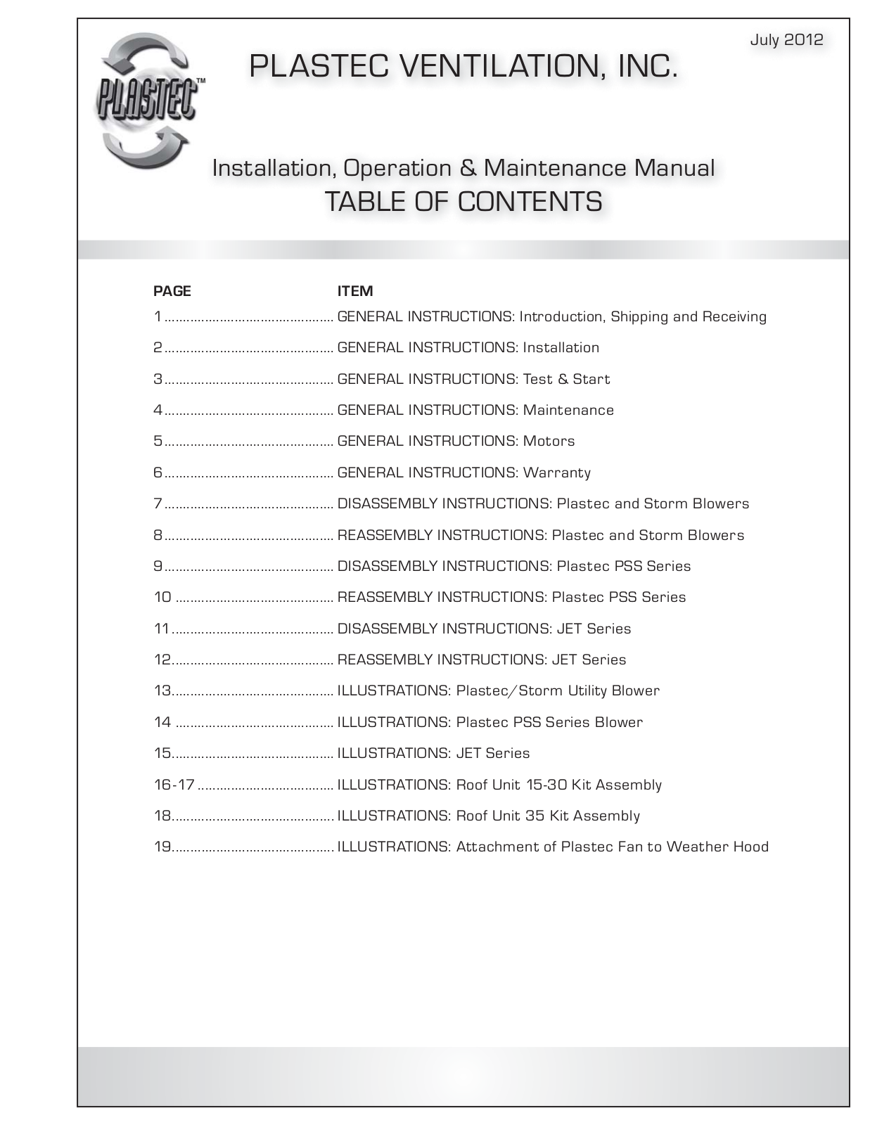 Plastec Adjustable Dampers User Manual