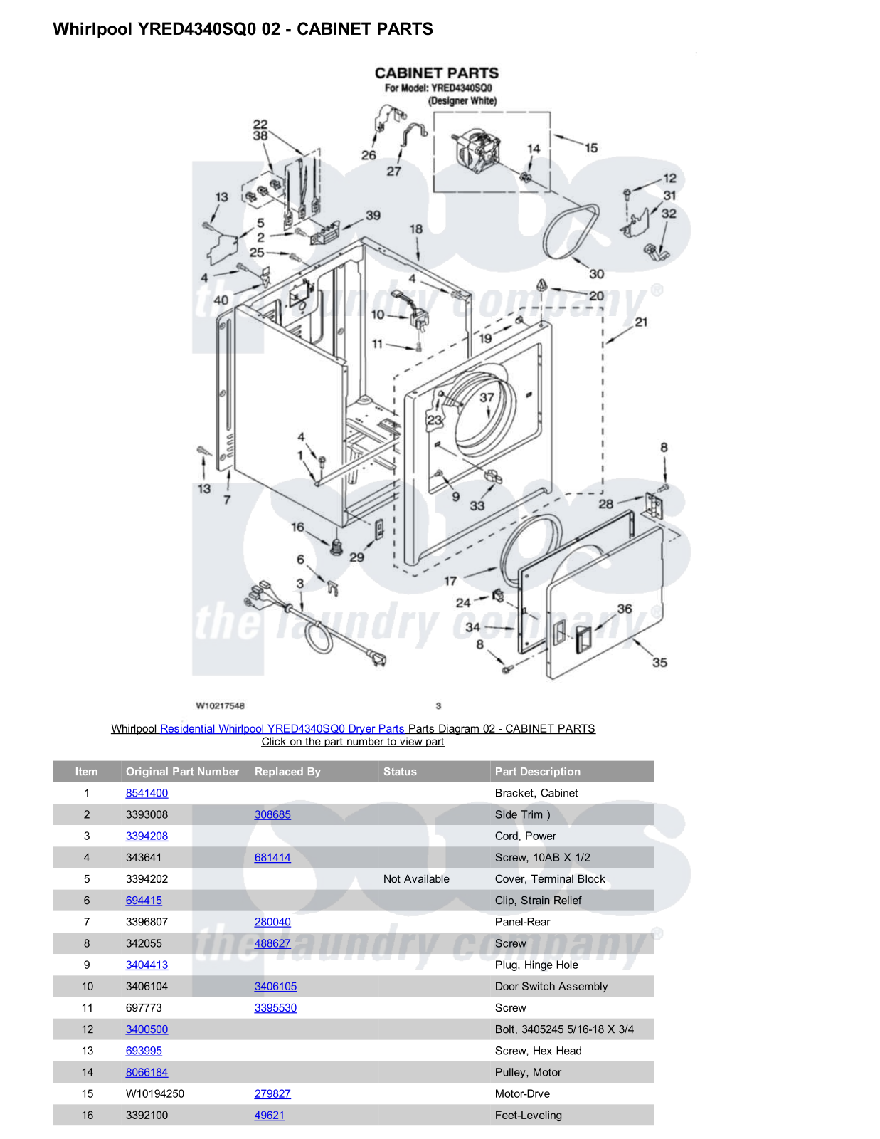 Whirlpool YRED4340SQ0 Parts Diagram