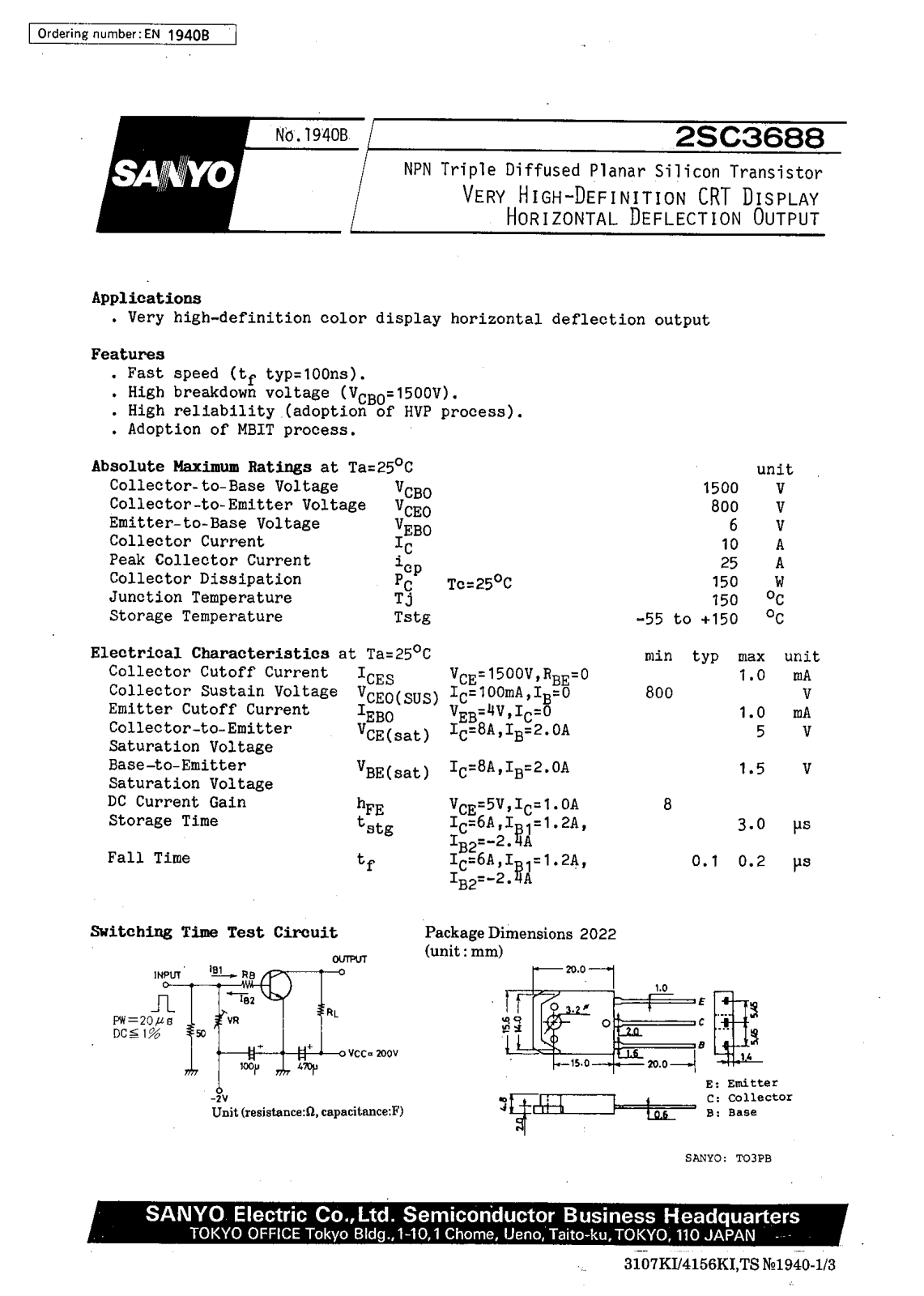 SANYO 2SC3688 Datasheet