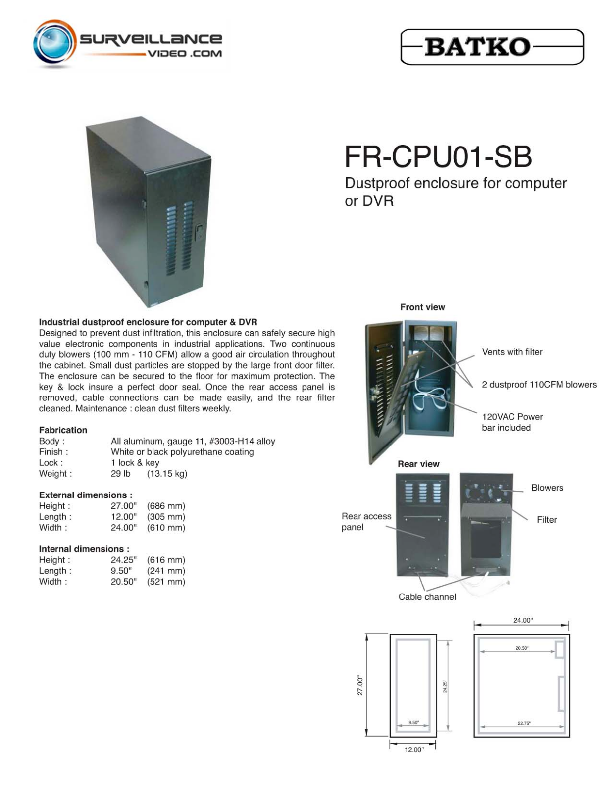 Batko FR-CPU01-SB Specsheet