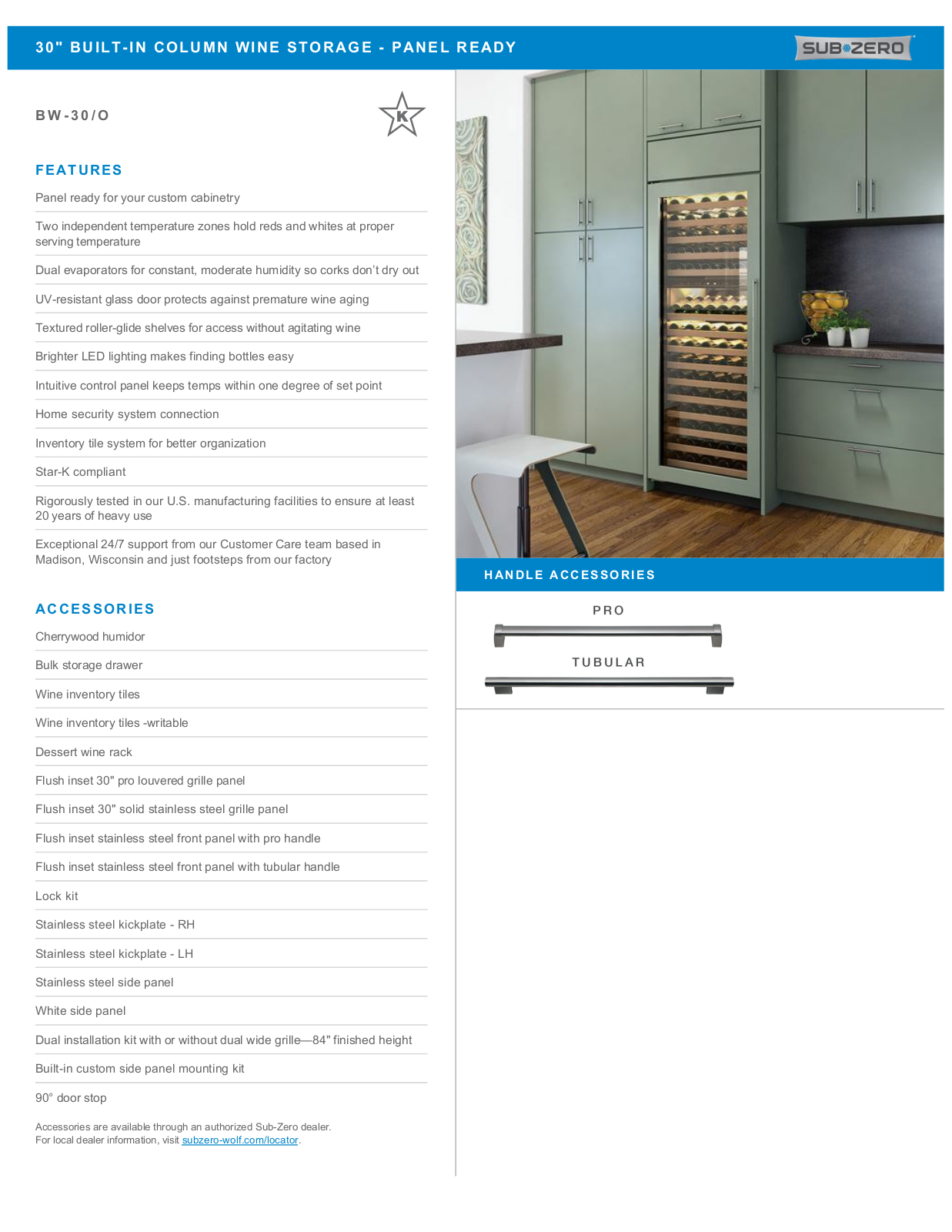 Sub-Zero BW30ORH Specification Sheet