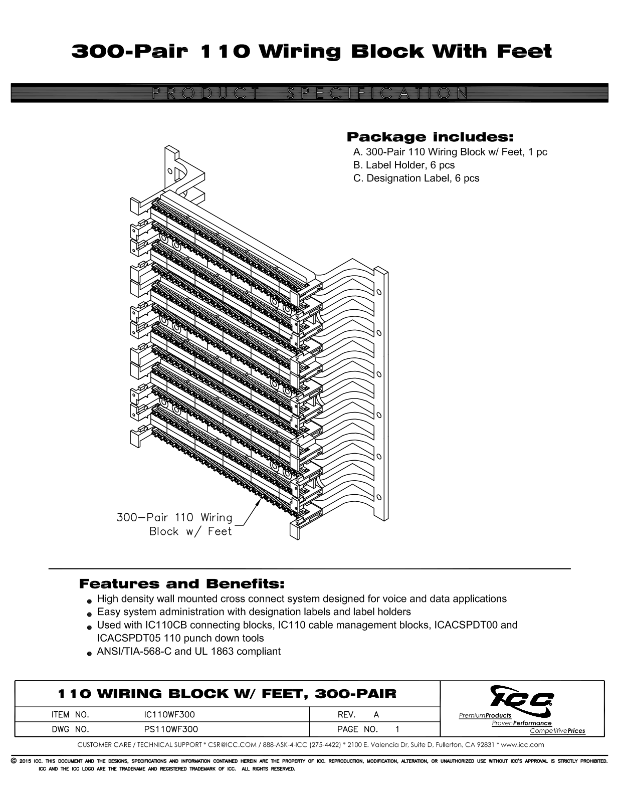 ICC IC110WF300 Specsheet