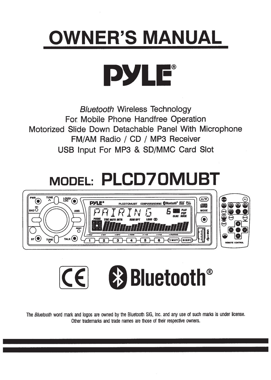 Pyle PLCD-70-MUBT Owners manual