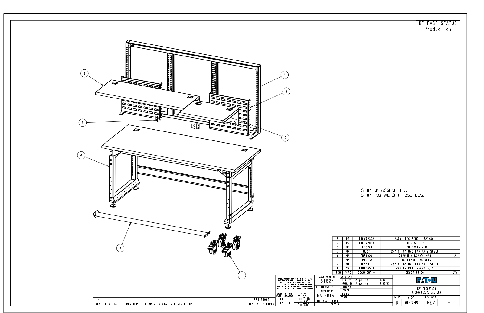 Eaton Benches By Wright Line WTB72-BXC Dimensional Sheet