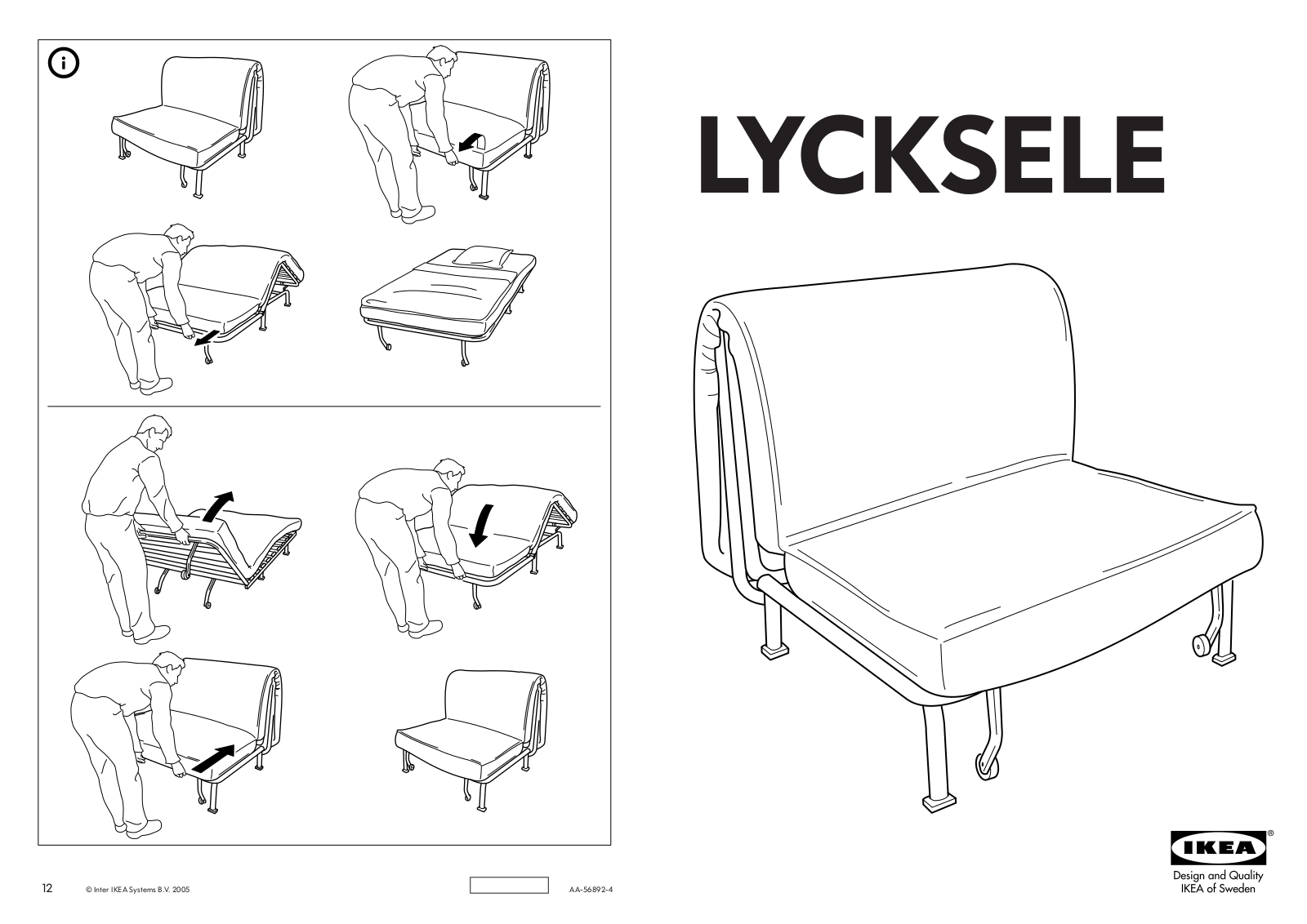 IKEA LYCKSELE FRAME CHAIR BED Assembly Instruction