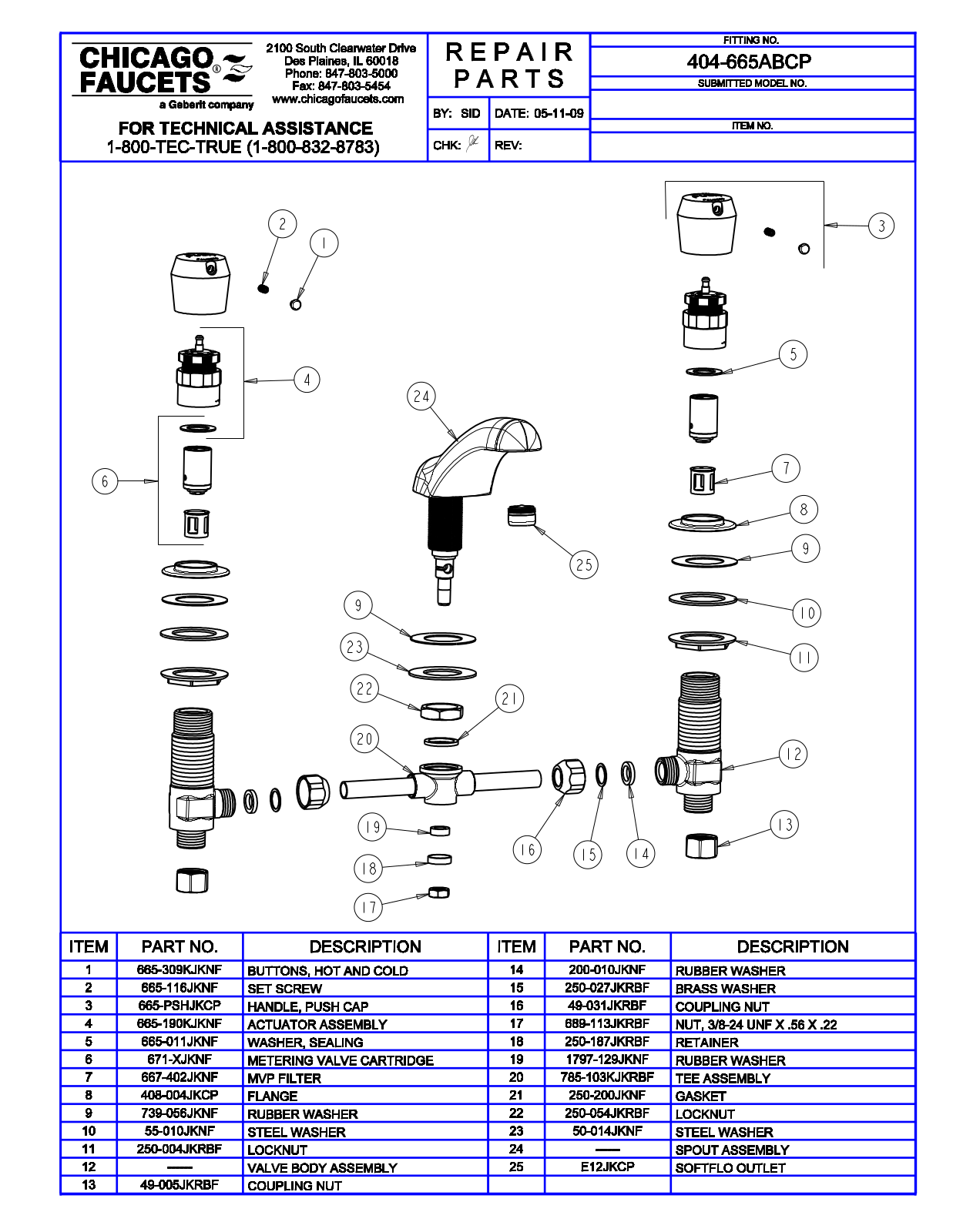 Chicago Faucet 404-665ABCP Parts List