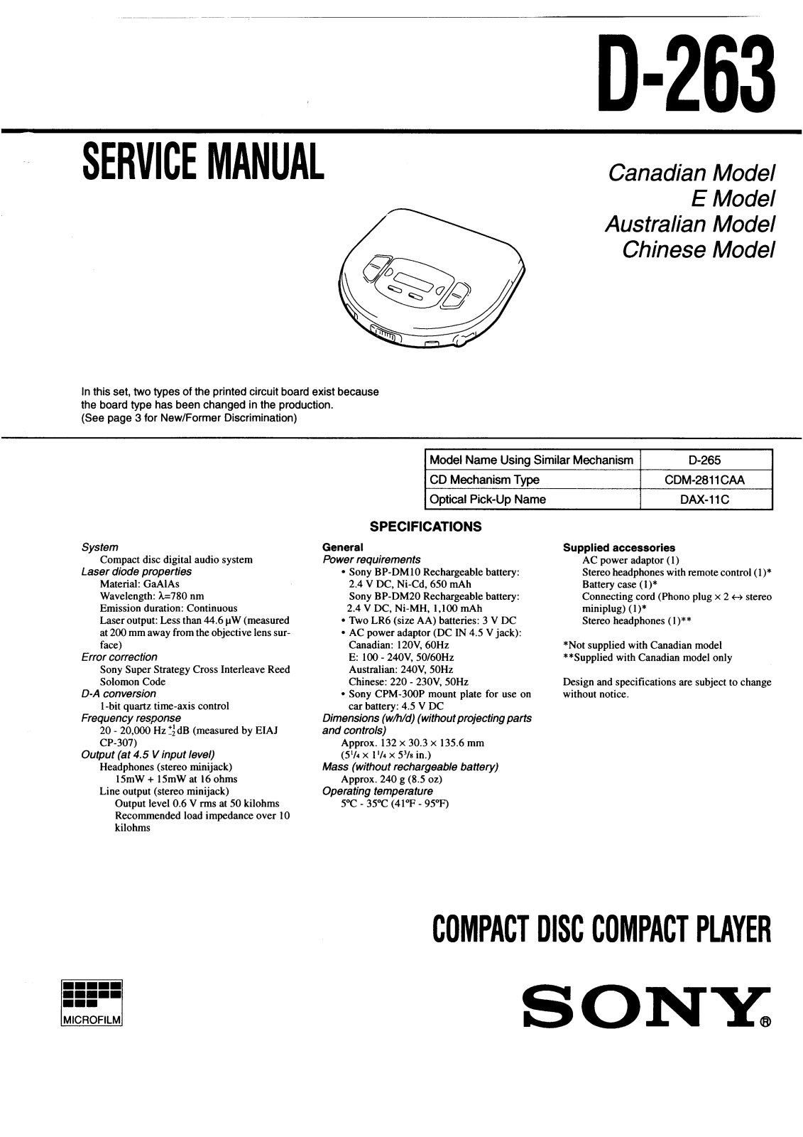 Sony D-263 Service manual