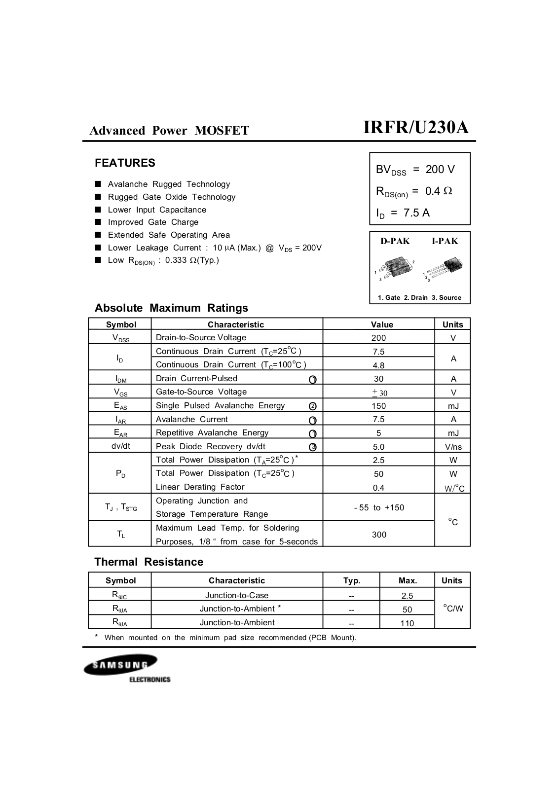 Samsung irfr230a Datasheet - ManualMachine.com
