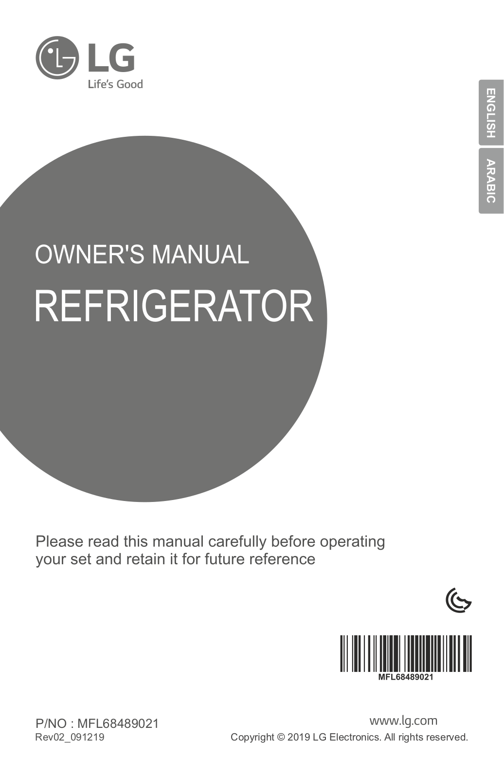 LG GR-G452RLCB Owner’s Manual