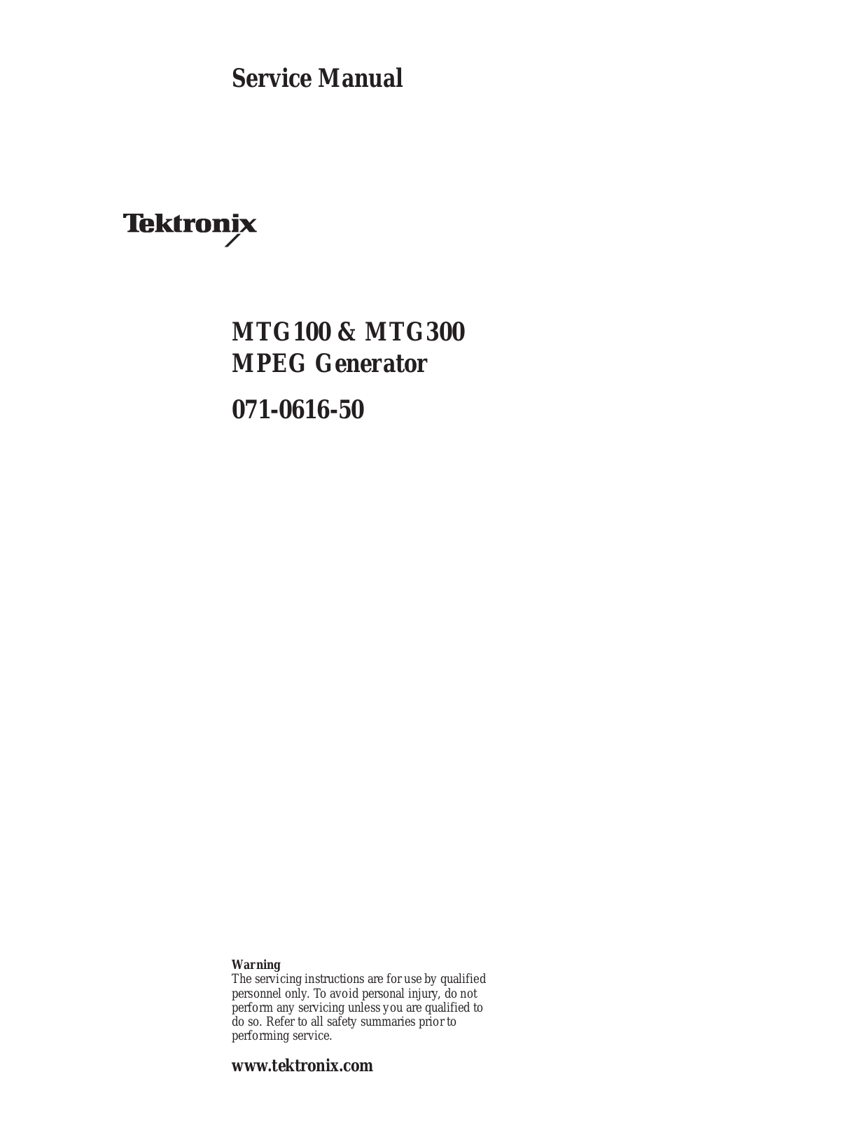 Tektronix MTG100, MTG300 User Manual