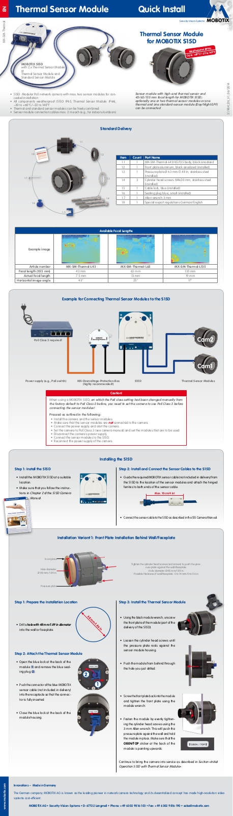 Mobotix MX-SM-Thermal-L65, MX-SM-Thermal-L43, MX-SM-Thermal-L135, Mx-O-SMA-TS-T237 User Manual