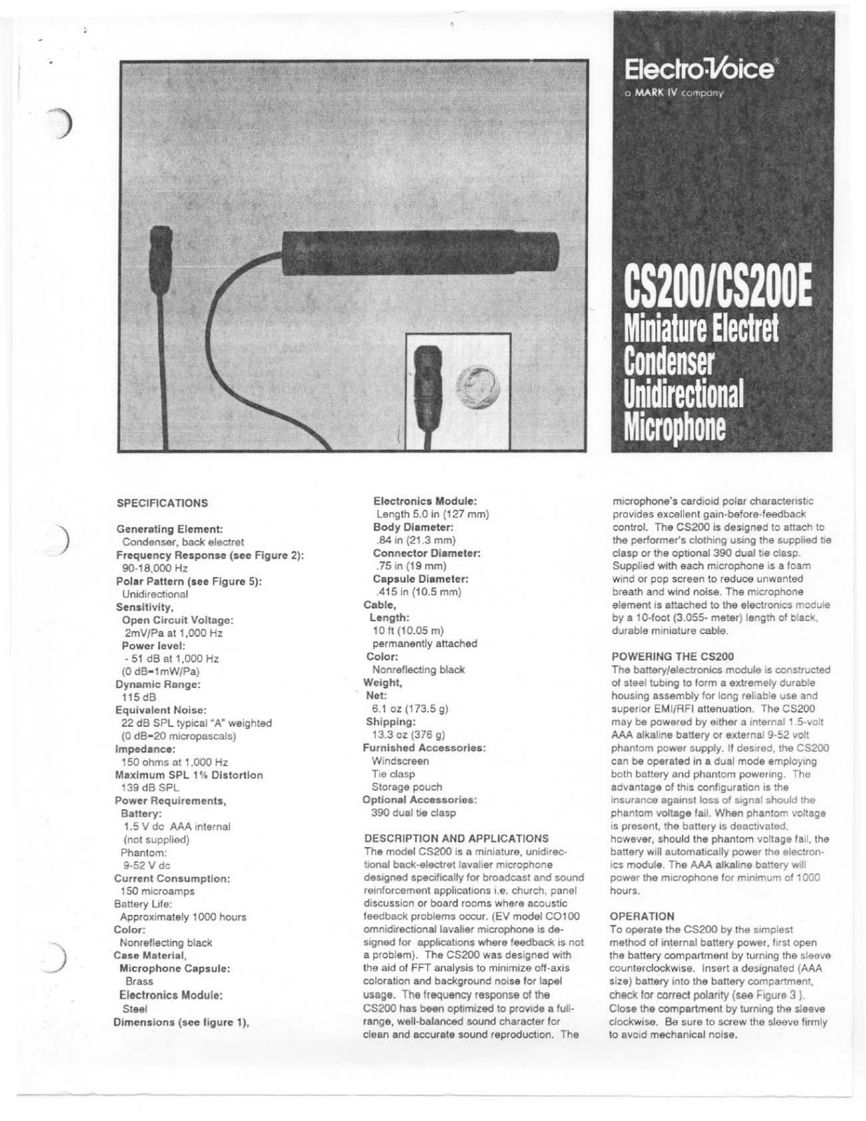 Electro-voice CS200, CS200E DATASHEET