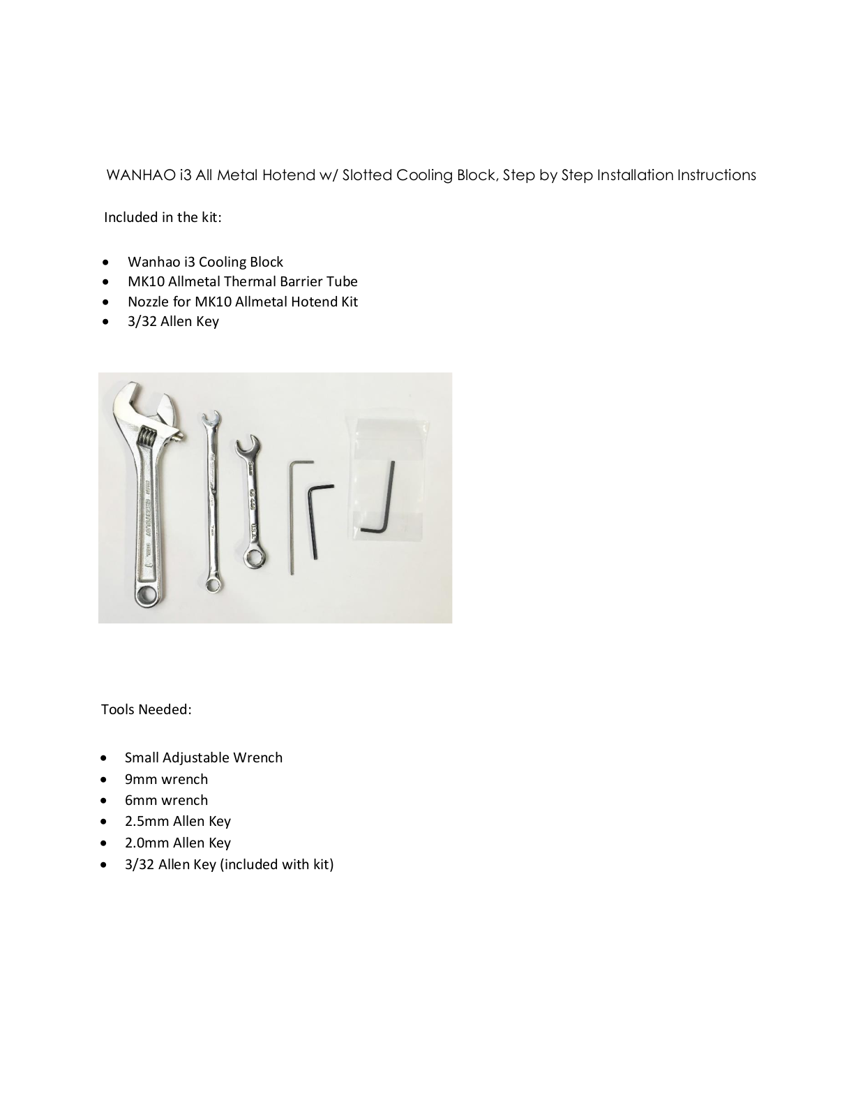 Wanhao i3 All Metal Hotend Installation Manual