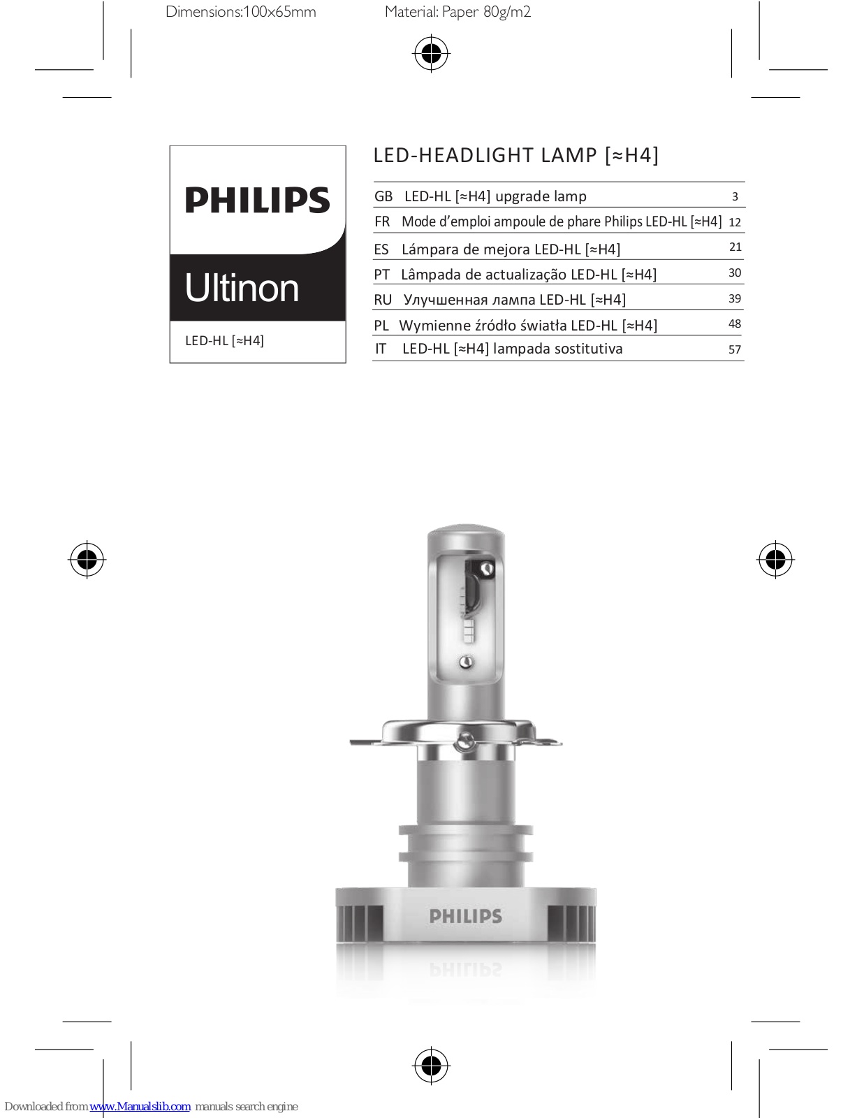 Philips Ultinon LED-HL H4 Instructions Manual