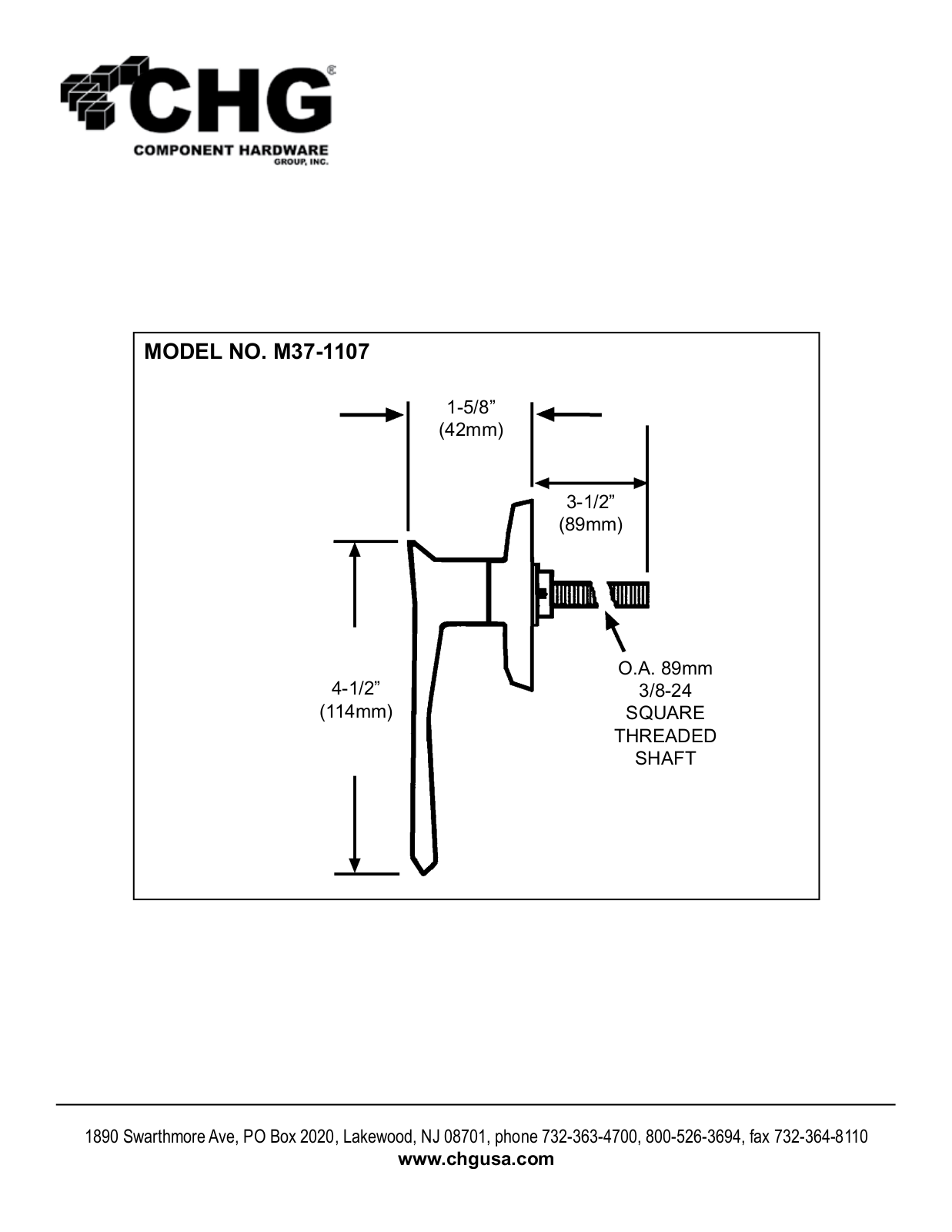 Component Hardware M37-1107 User Manual