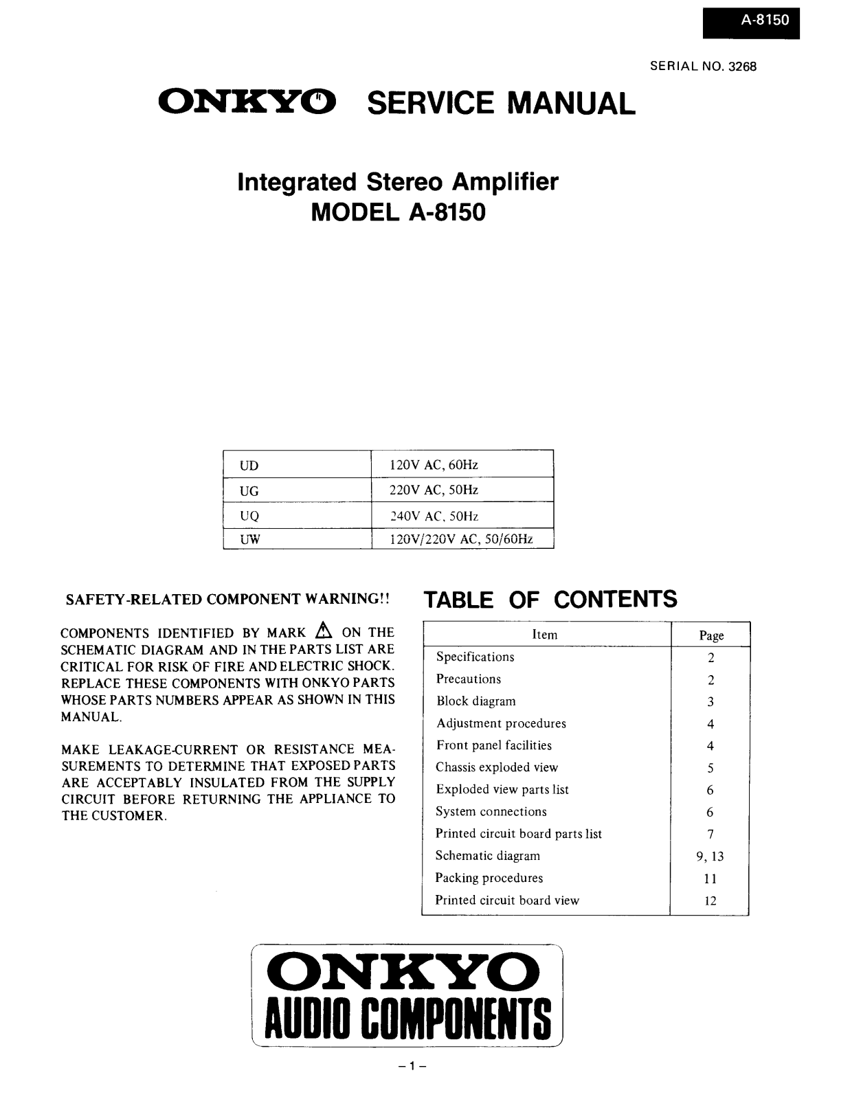 Onkyo A-8150 Service Manual